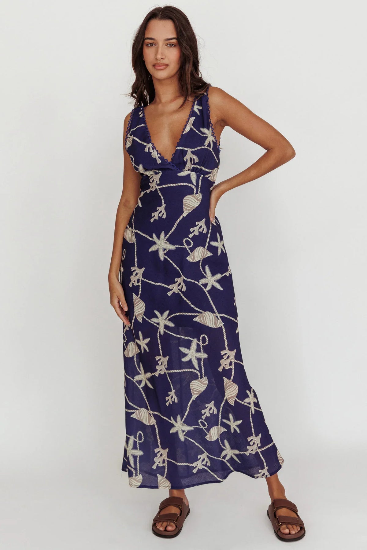Miss Divine V-Neck Ocean Maxi Dress Blue