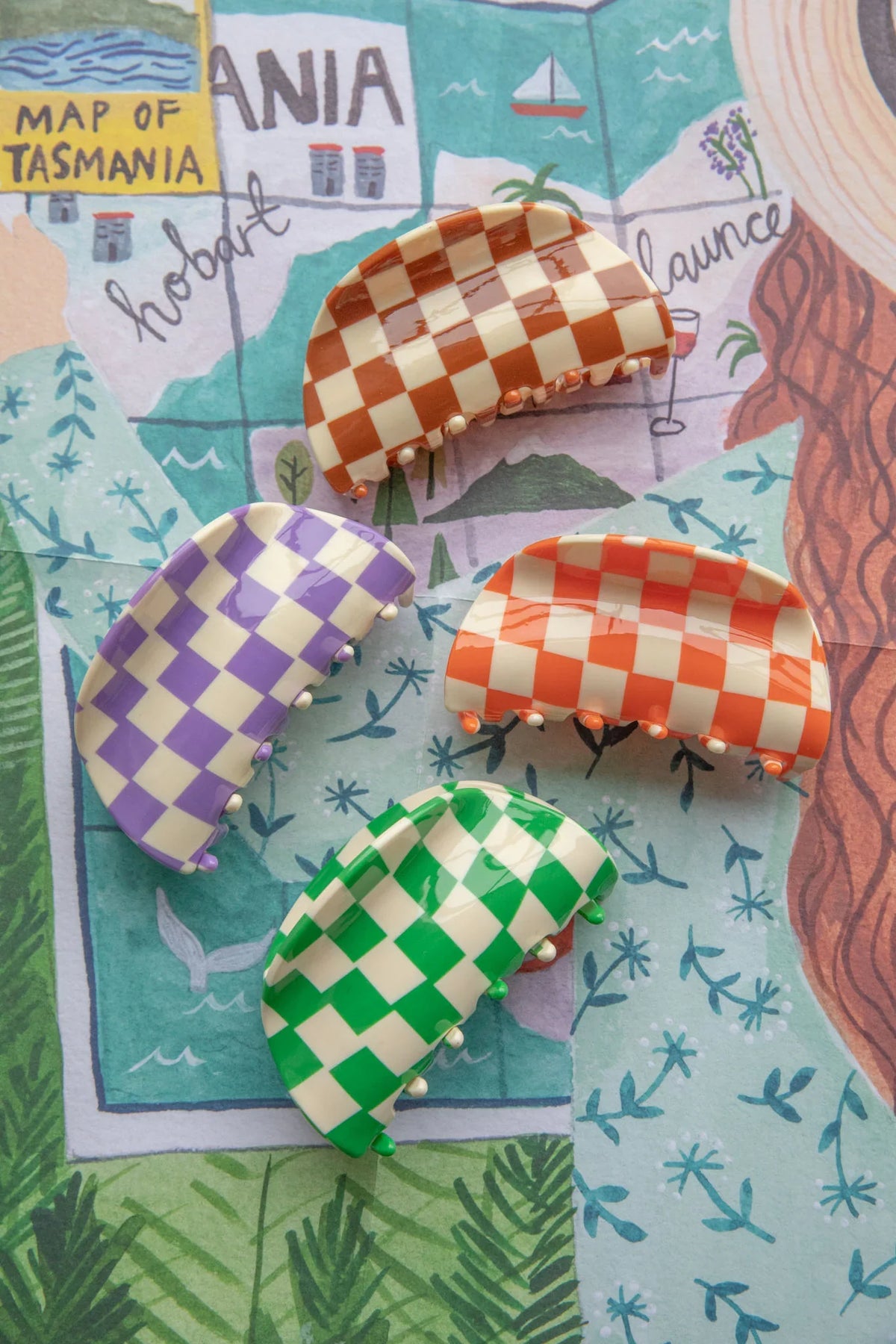 Kitsch Checkered Hair Clip Orange