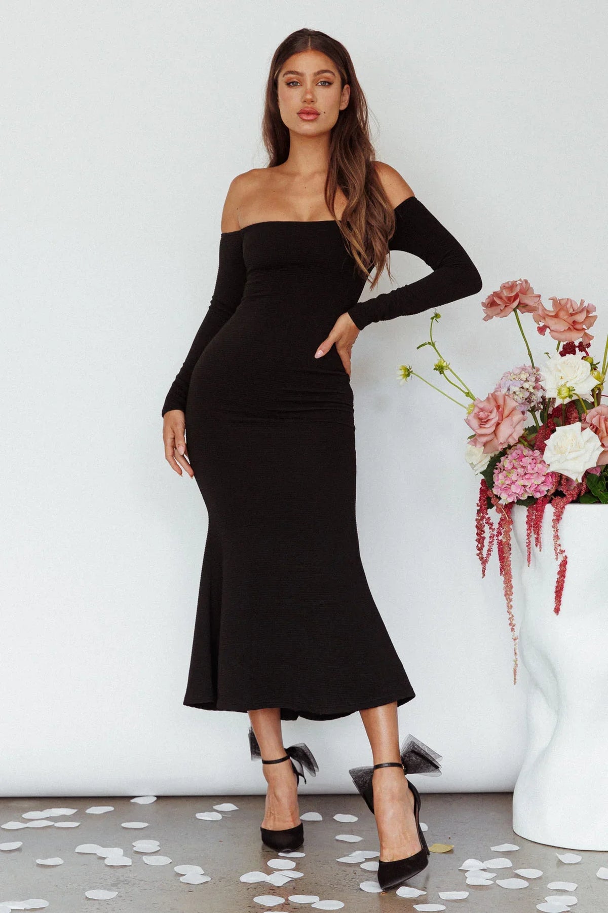 Speakeasy Off-Shoulder Maxi Dress Black