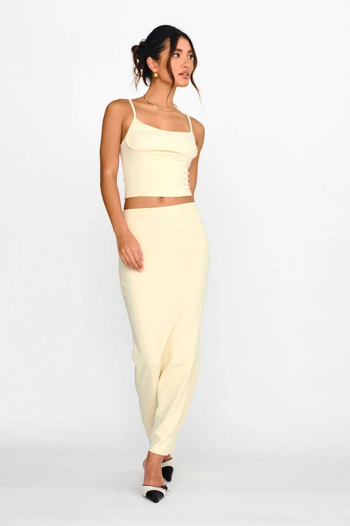 Strike A Pose Ribbed Maxi Skirt Cream
