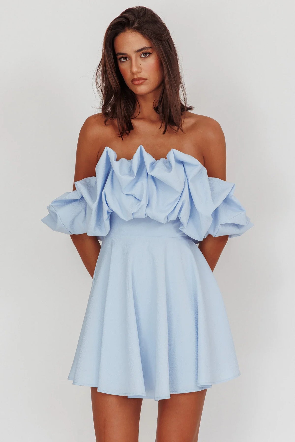 Kailynn Off-Shoulder A-Line Mini Dress Blue