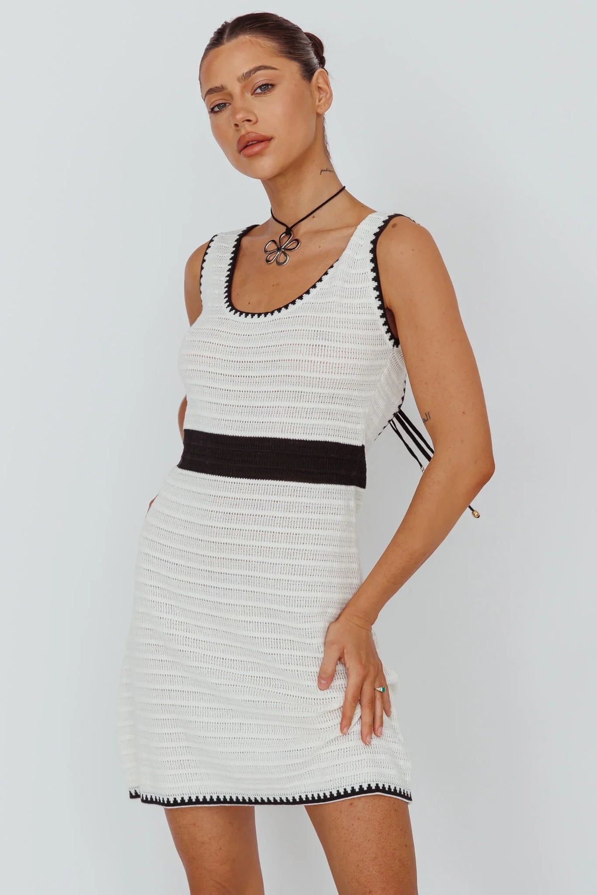 Mica Low Back Crochet Mini Dress Off White