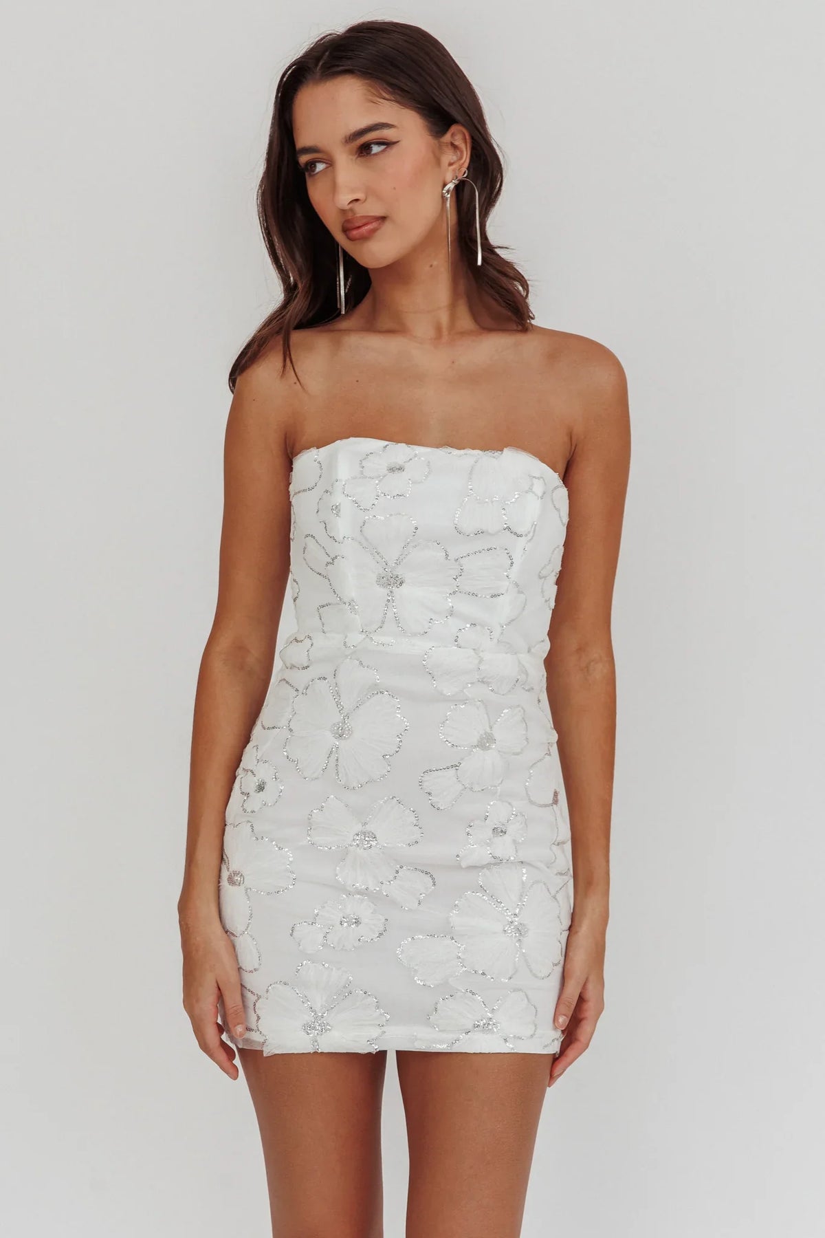 Paulinna Strapless Tied Back Mini Dress Embellished White