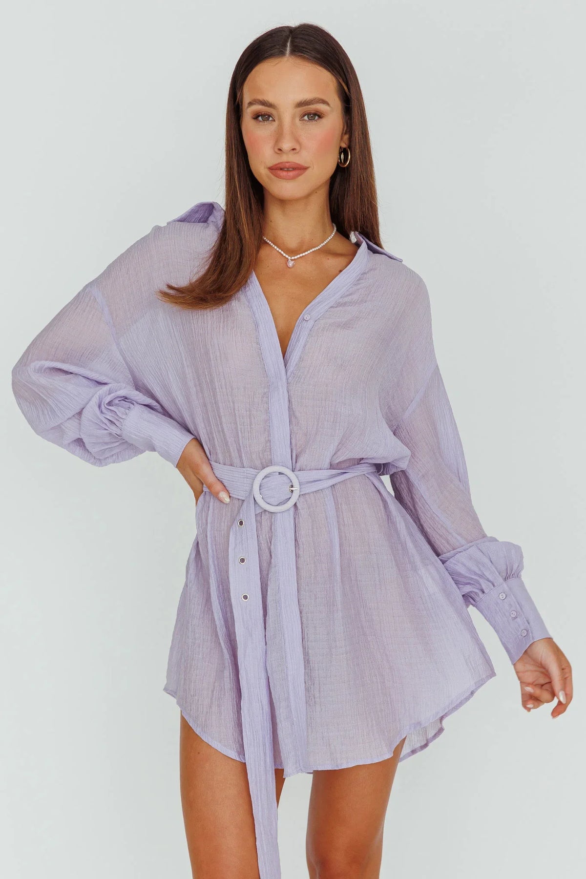 Sady Long Sleeve Shirt Mini Dress Lilac