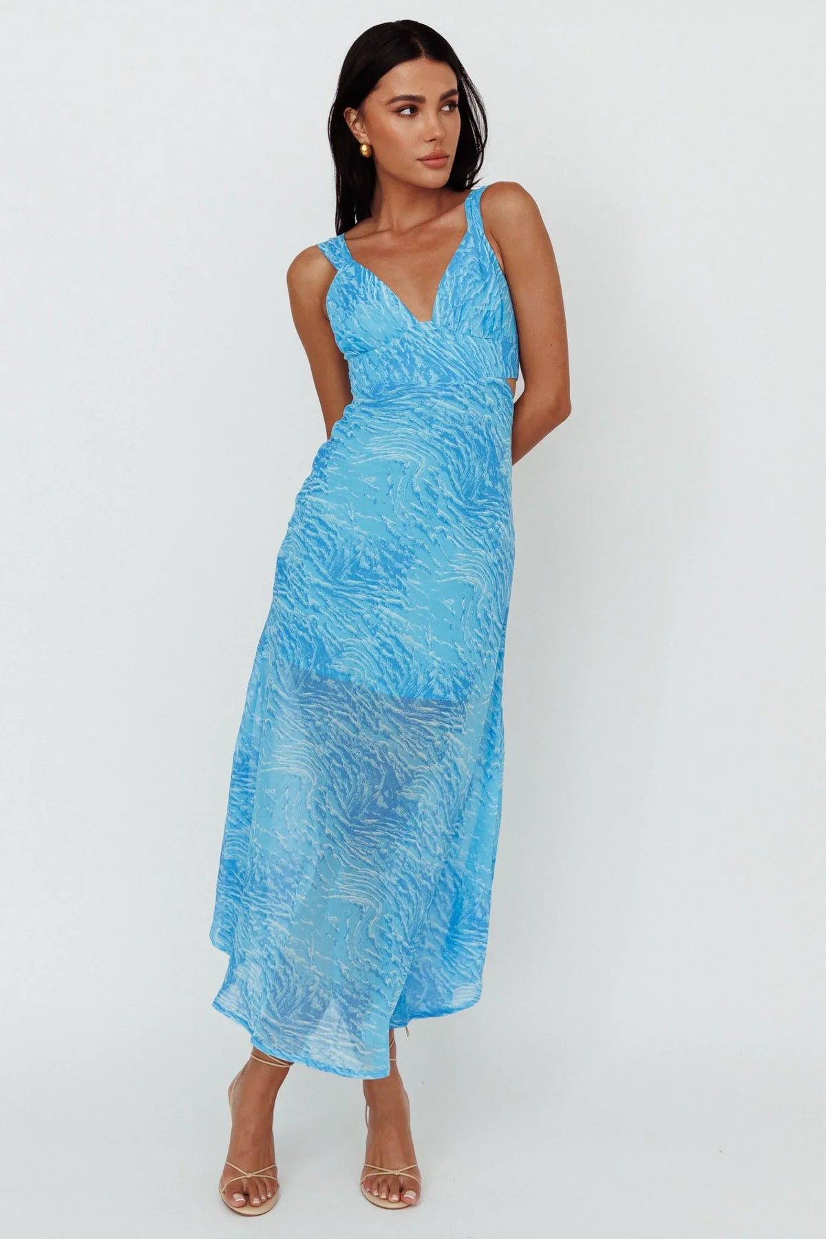 Willa Tie Back Midi Dress Print Blue