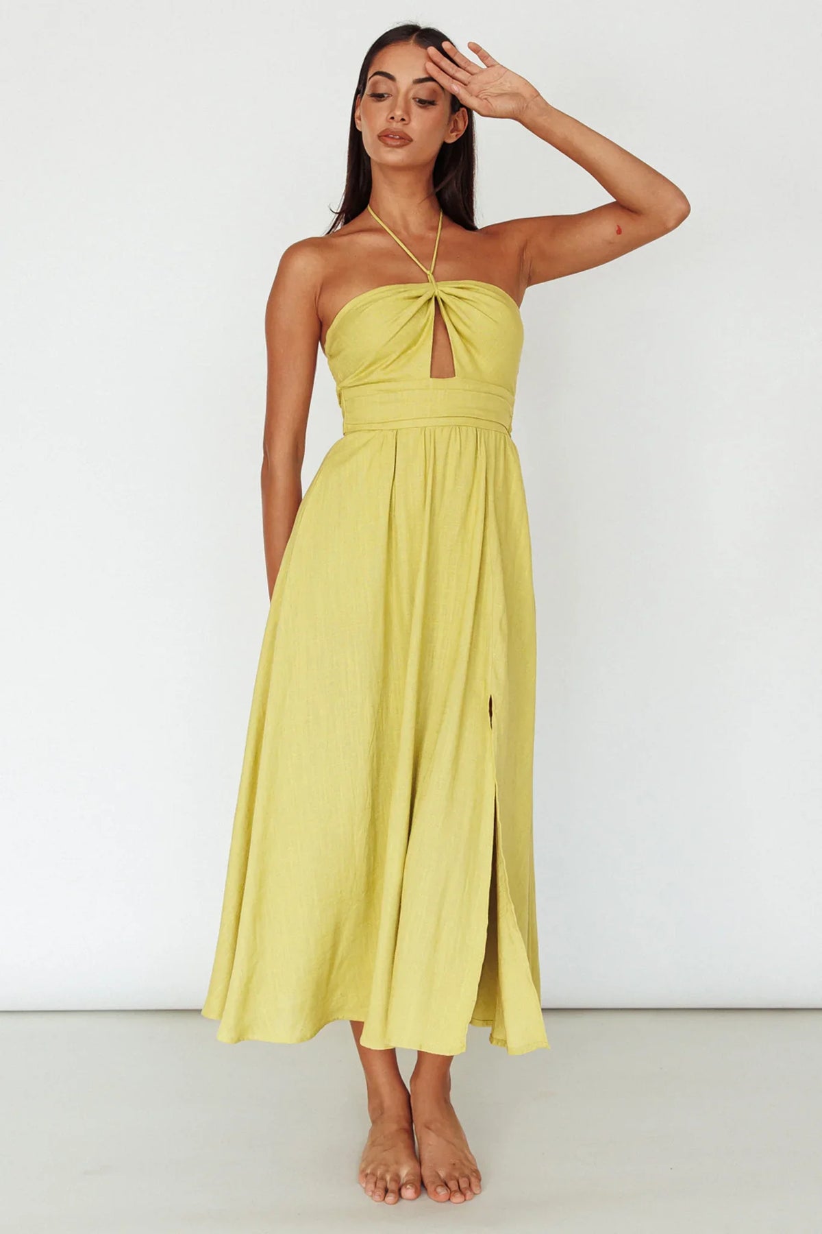 Maravilhosa Keyhole Halter Midi Dress Lime