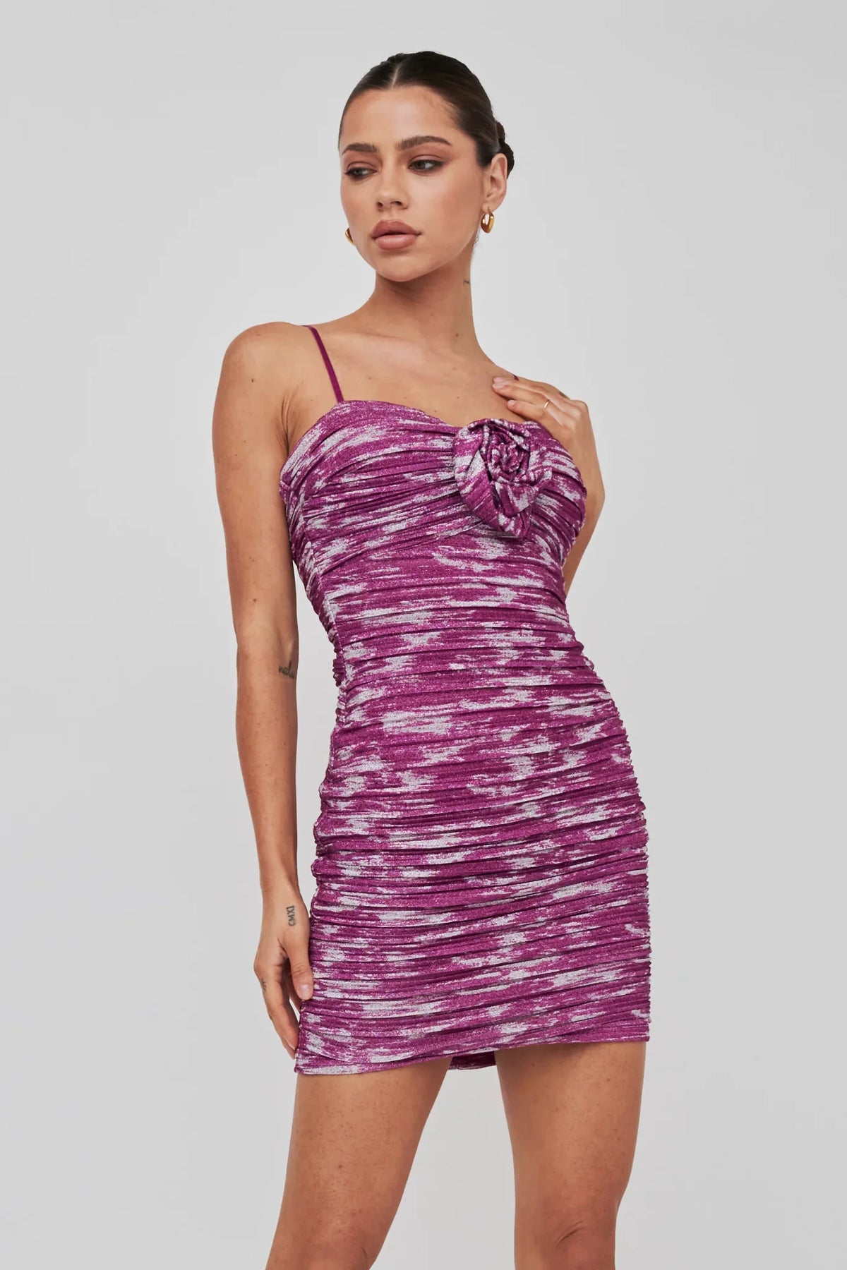 Margarita Rose Bust Mini Dress Sparkle Magenta