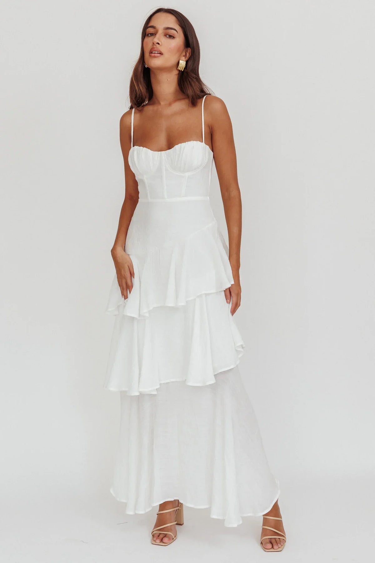 Madrid Tiered Ruffle Maxi Dress White