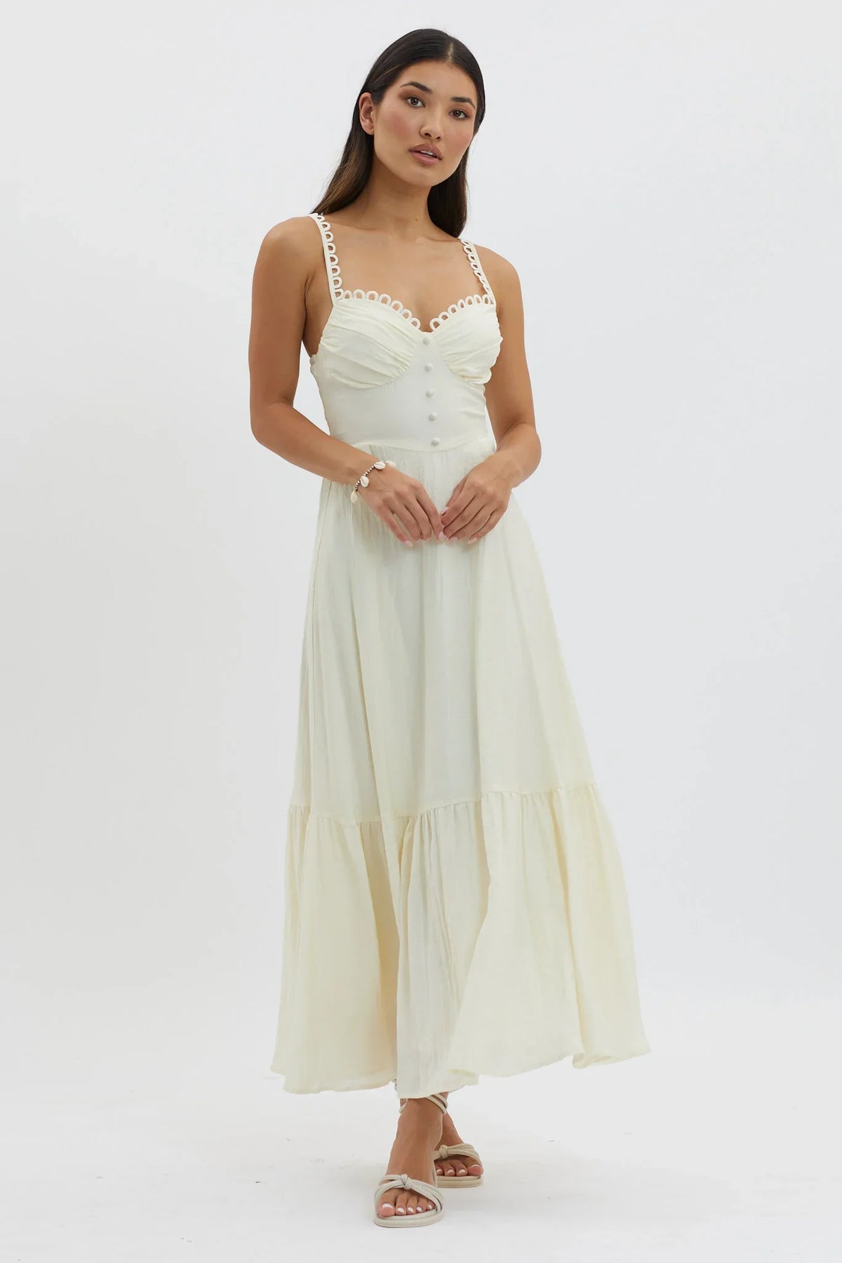 Golden Suns Scallop Trim Midi Dress Butter