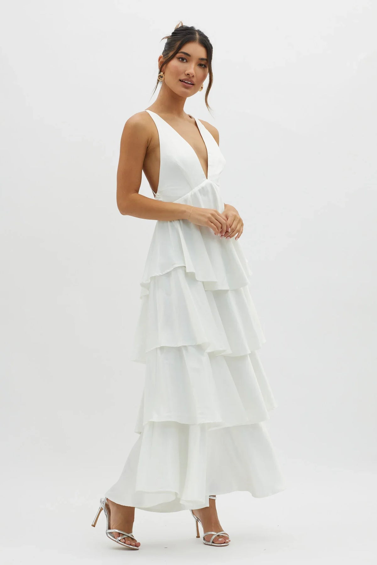 Auguste Tiered Frill Strappy Back Dress Ivory