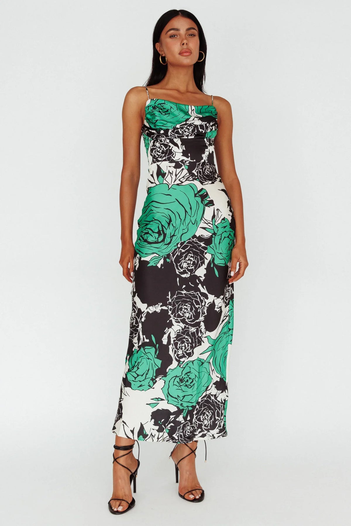 Highland Pleated Bust Midi Dress Floral Green