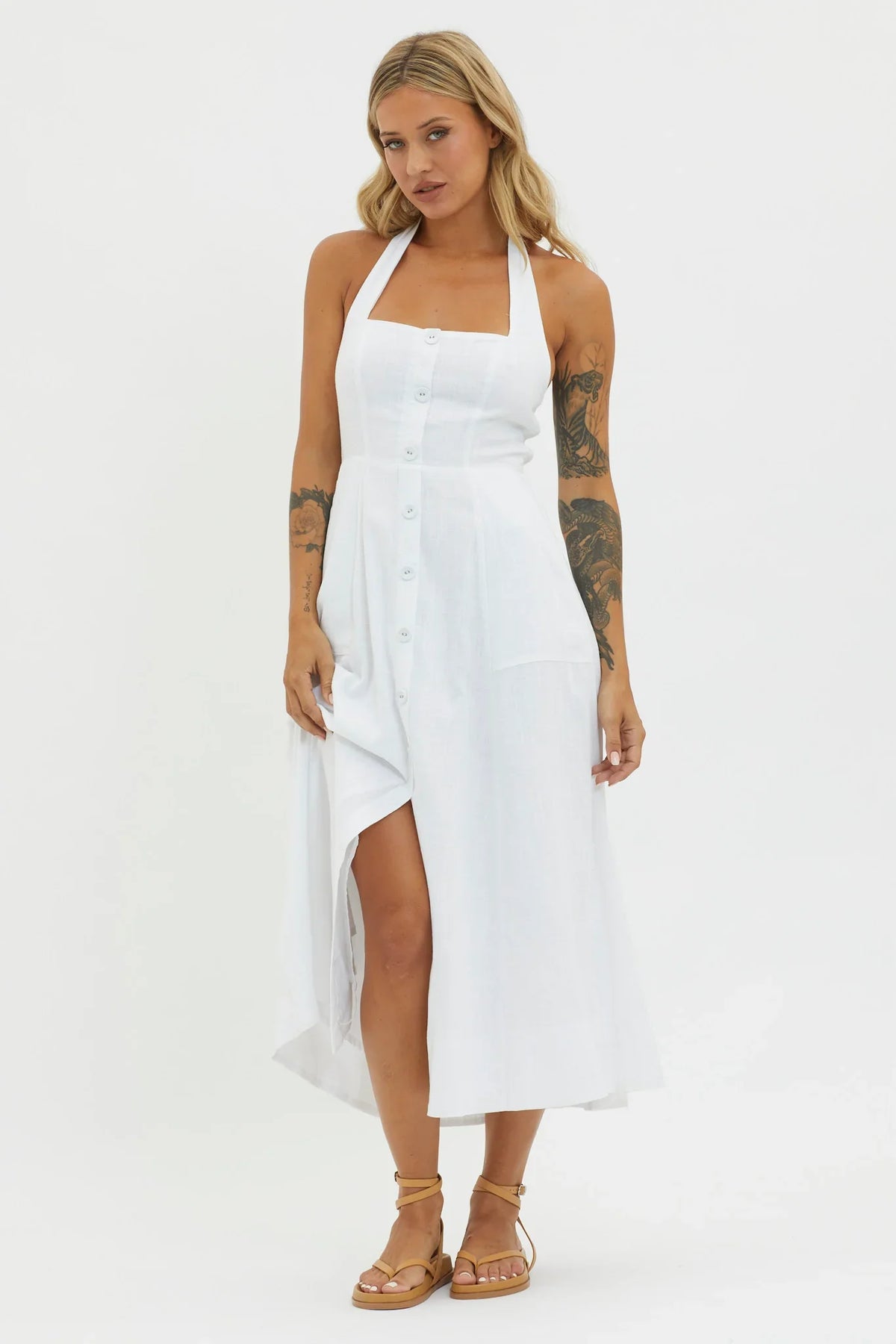 Marybeth Halterneck Midi Dress White