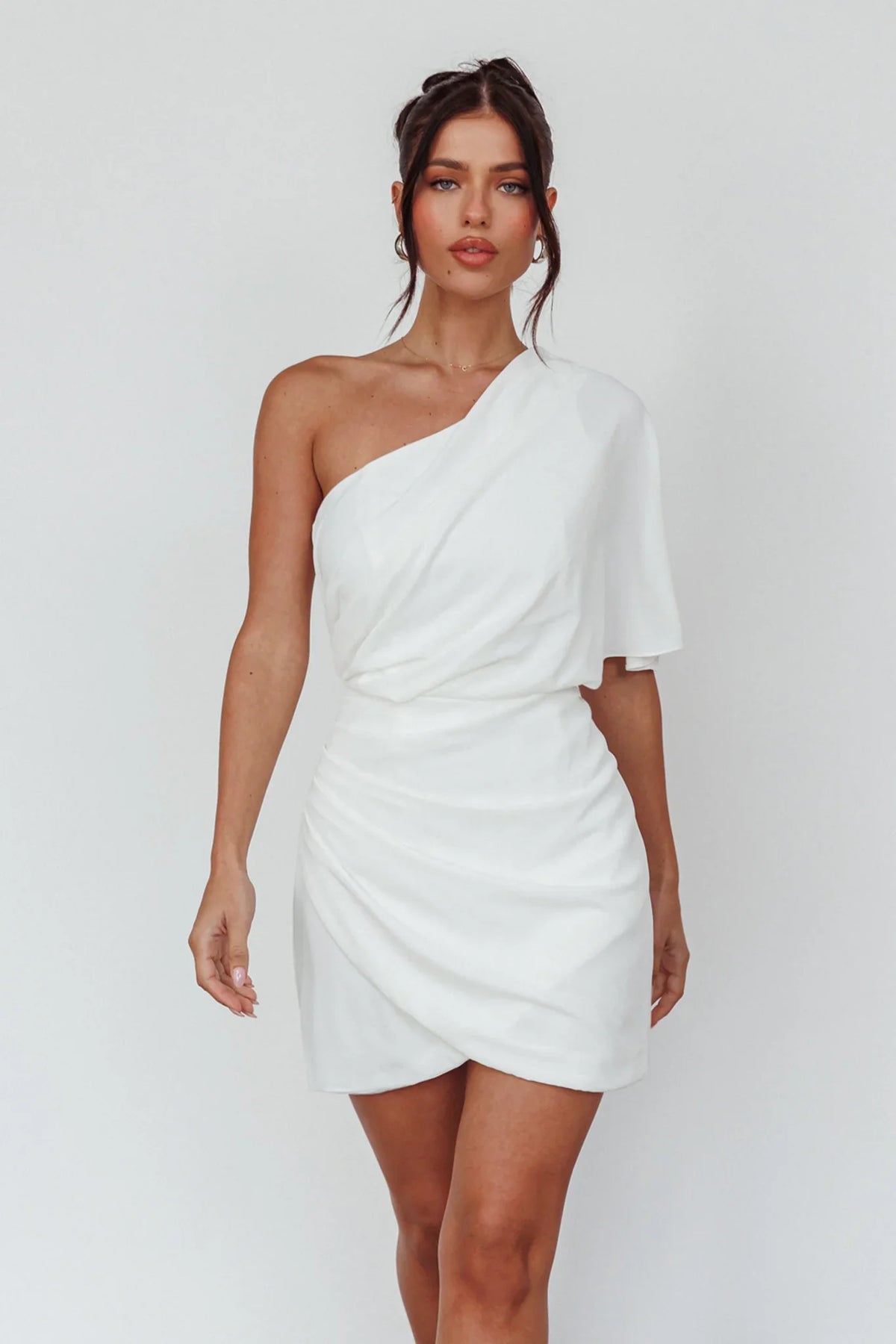 Lironne One Shoulder Mini Dress Off White