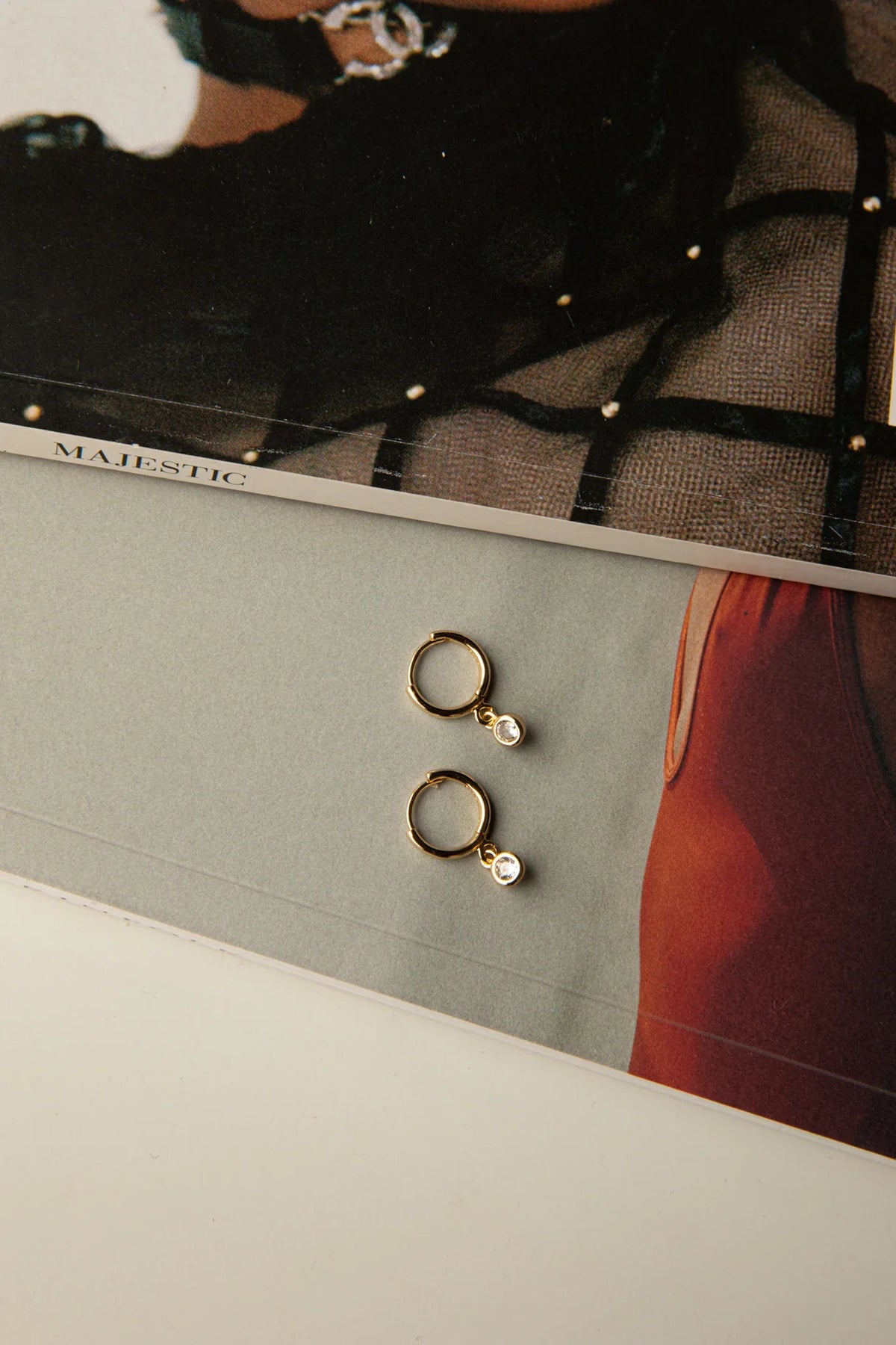 Twelve O'clock Drop Diamante Hoop Earrings Gold