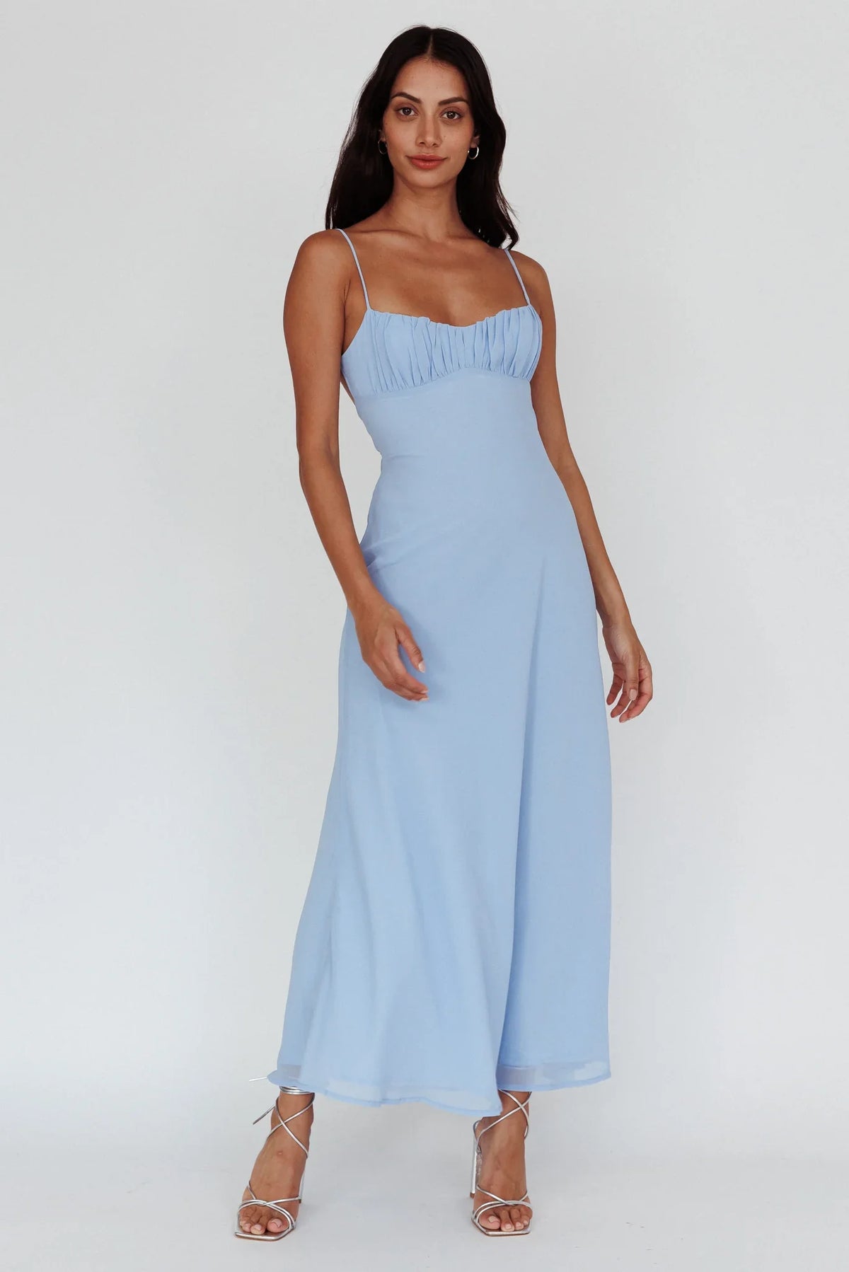 Nerida Twist Back Maxi Dress Steel Blue