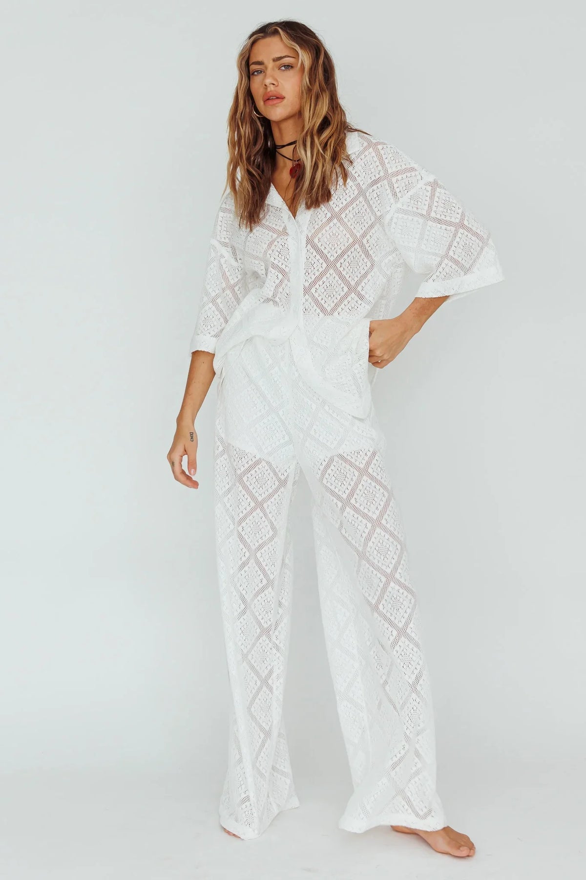 Abraya Lace Overlay Pants White