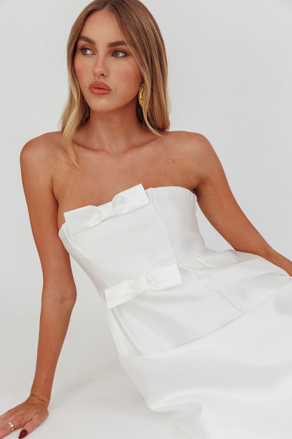 Waylon Double Bow Mini Dress Off White