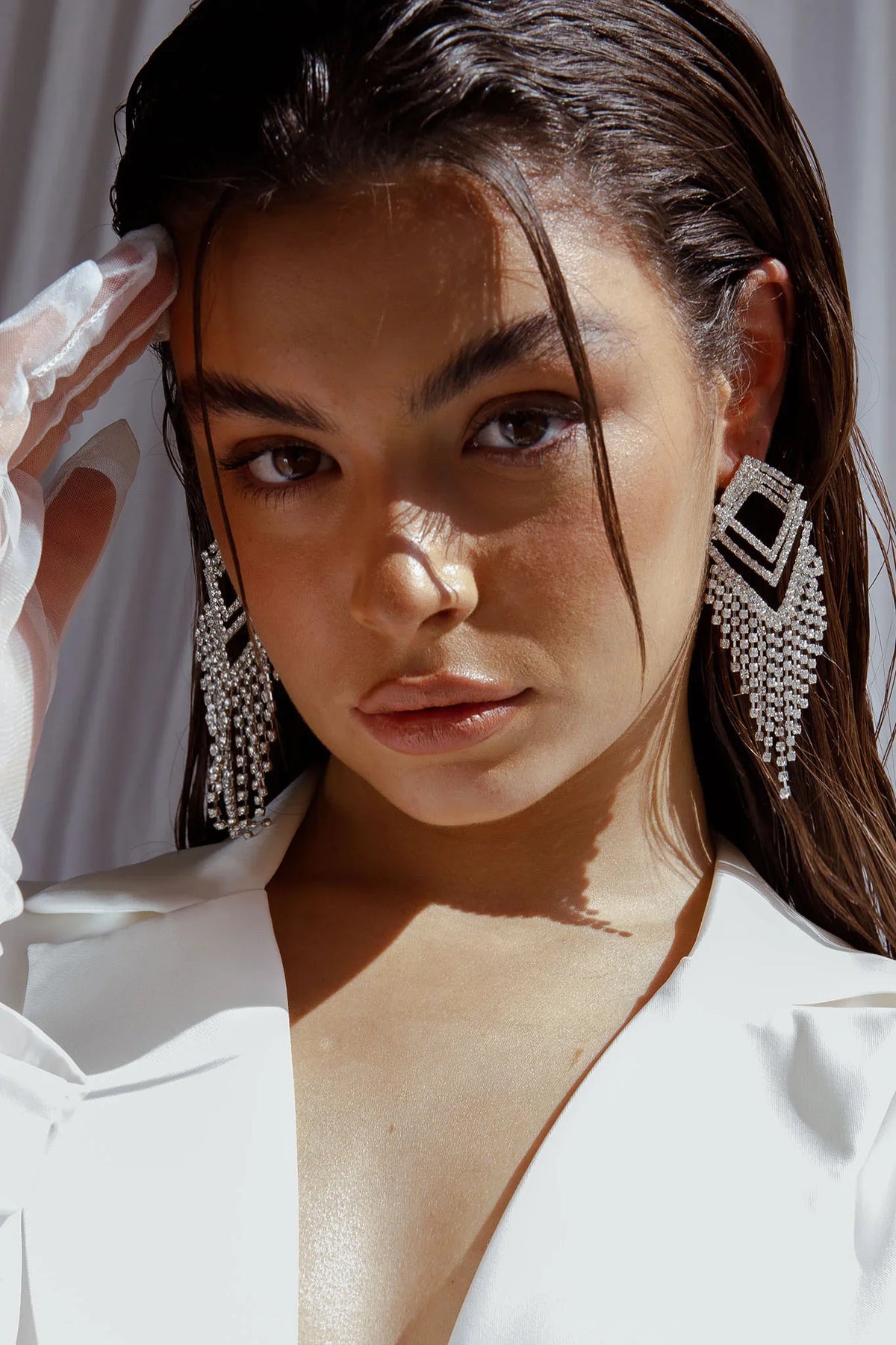 Kate Diamante Kite Drop Earrings Silver
