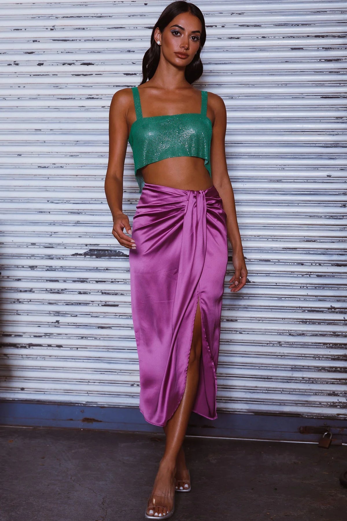On The Money Gathered Midi Skirt Orchid