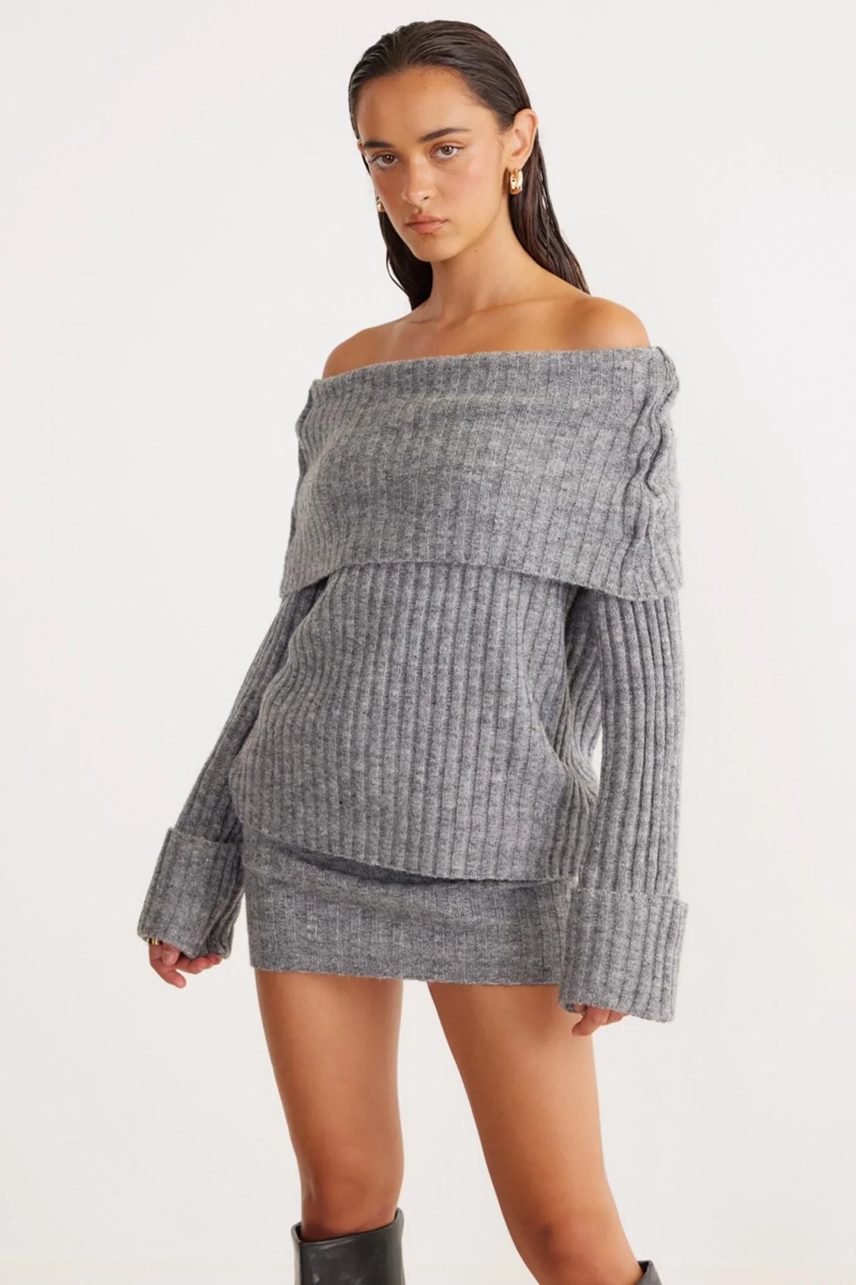 SNDYS Brooks Off Shoulder Jumper Grey
