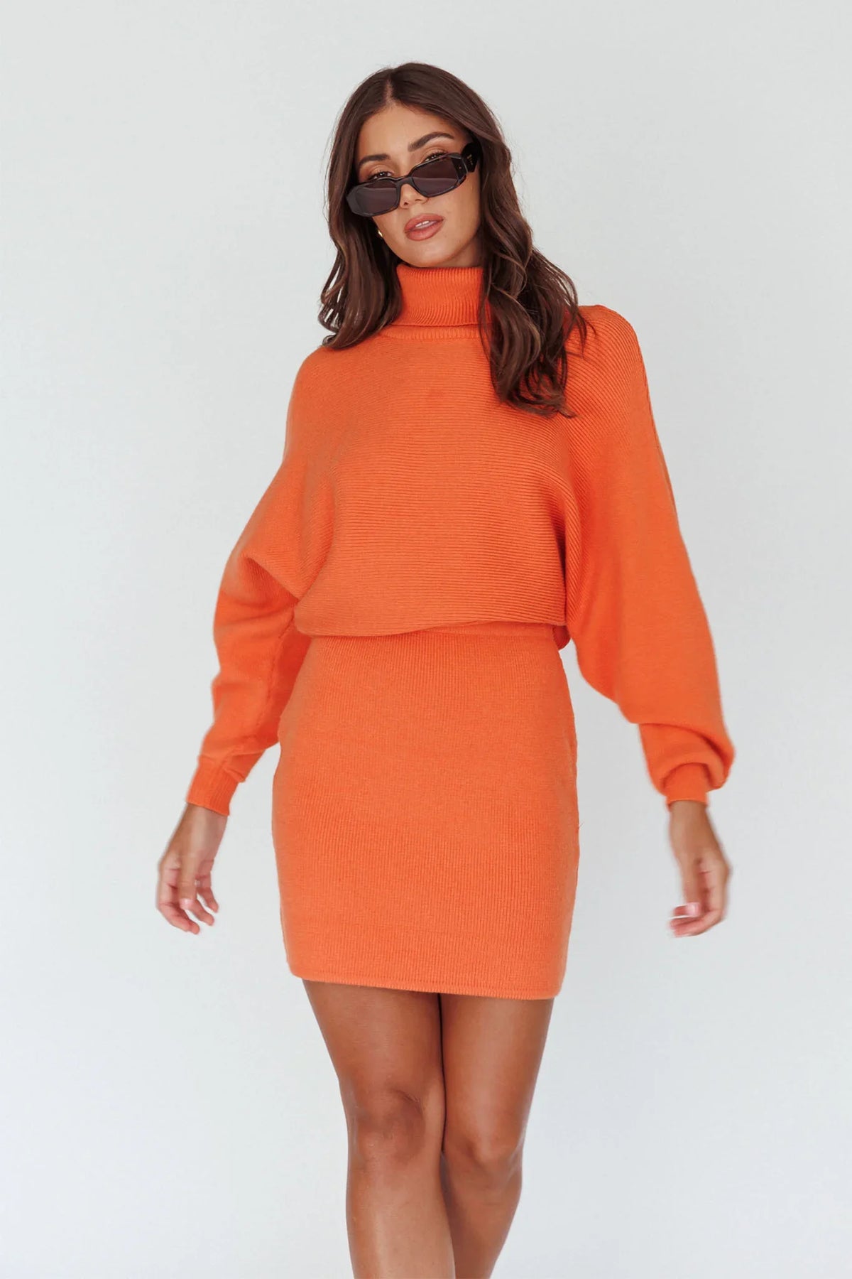 North Star High Neck Sweater Mini Dress Orange
