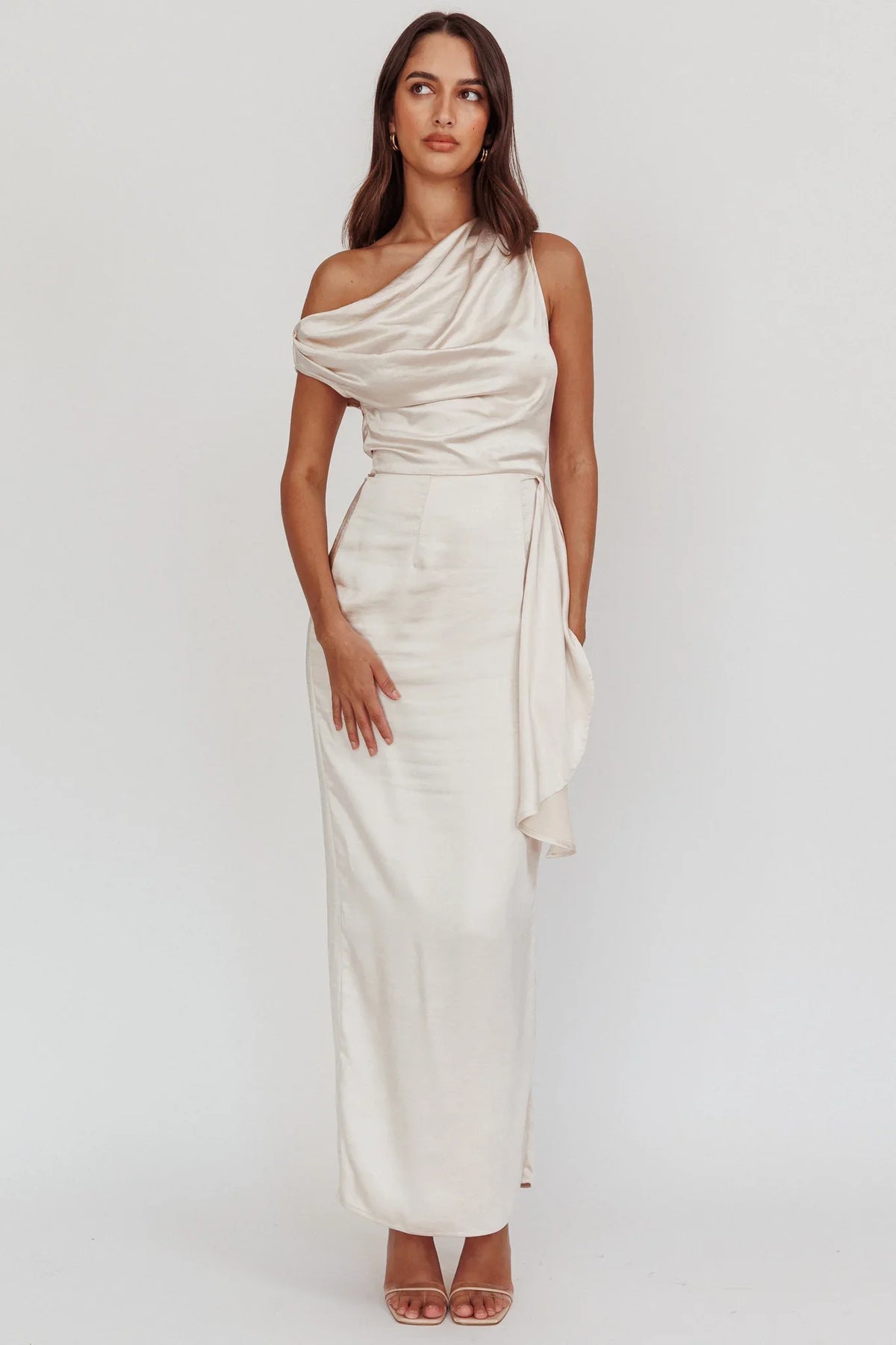 Tova Draped One-Shoulder Maxi Dress Champagne