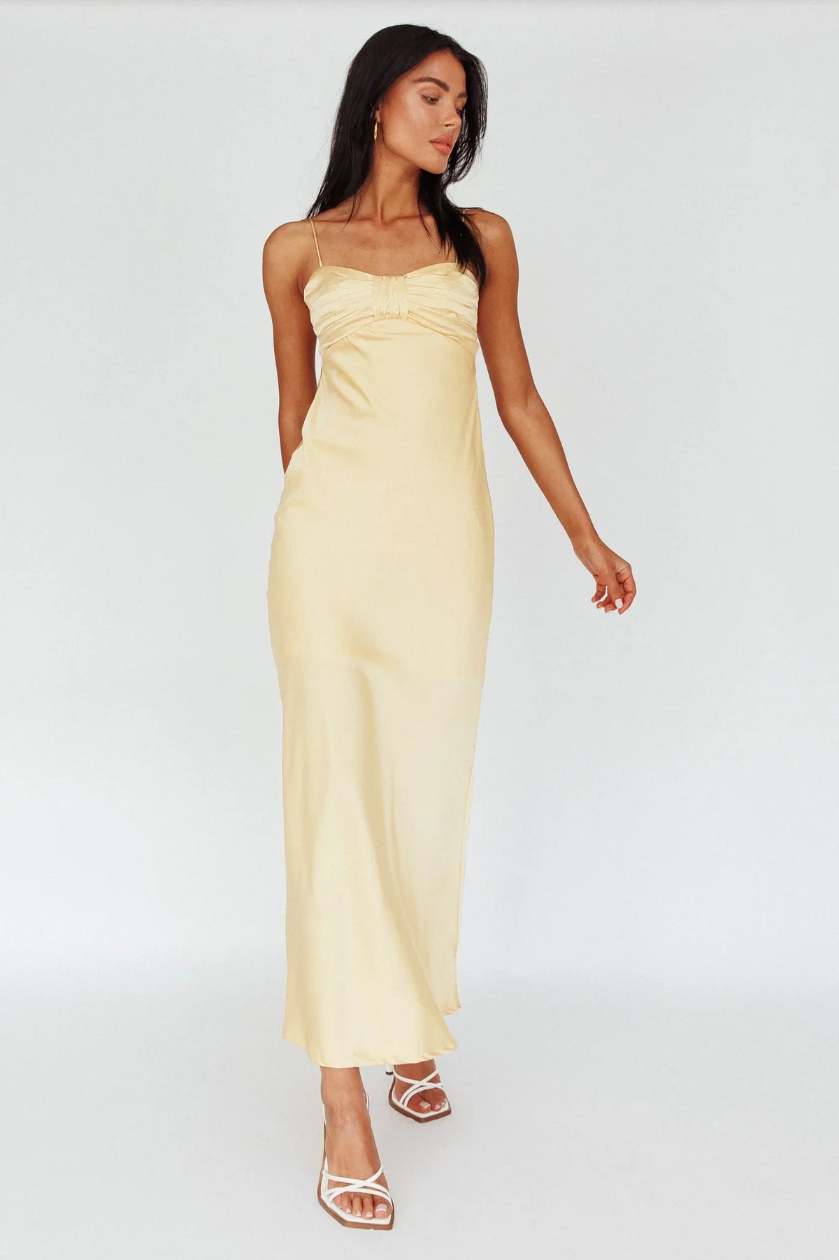Siva Gathered Bust Midi Dress Yellow