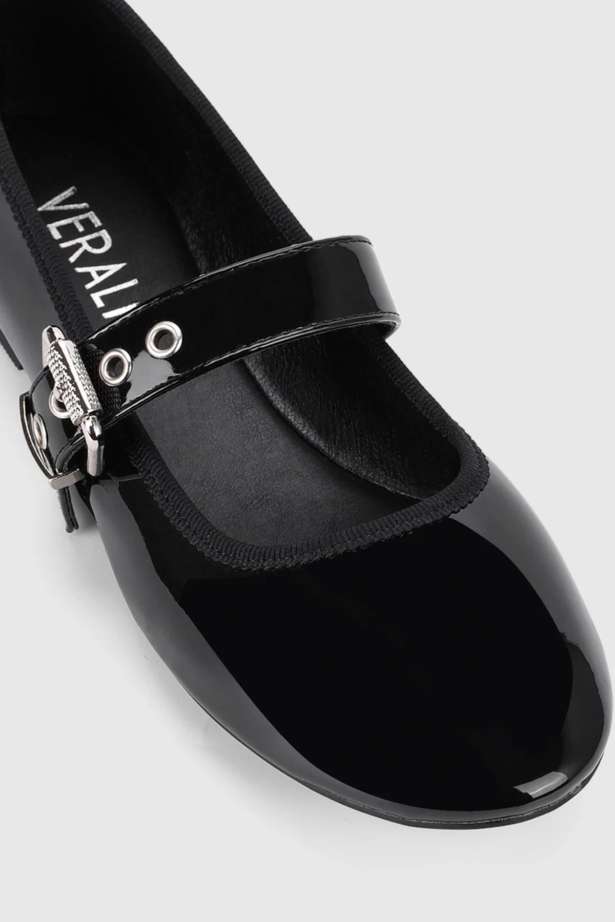 VERALi Banks Buckled Mary-Jane Flats Black Patent