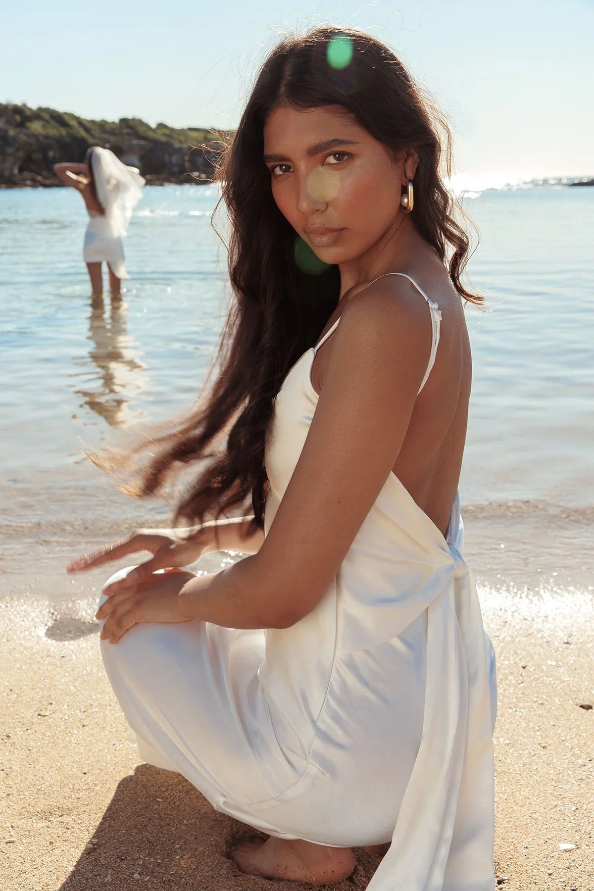 Ciao, Bella Tied Back Satin Maxi Dress Off White