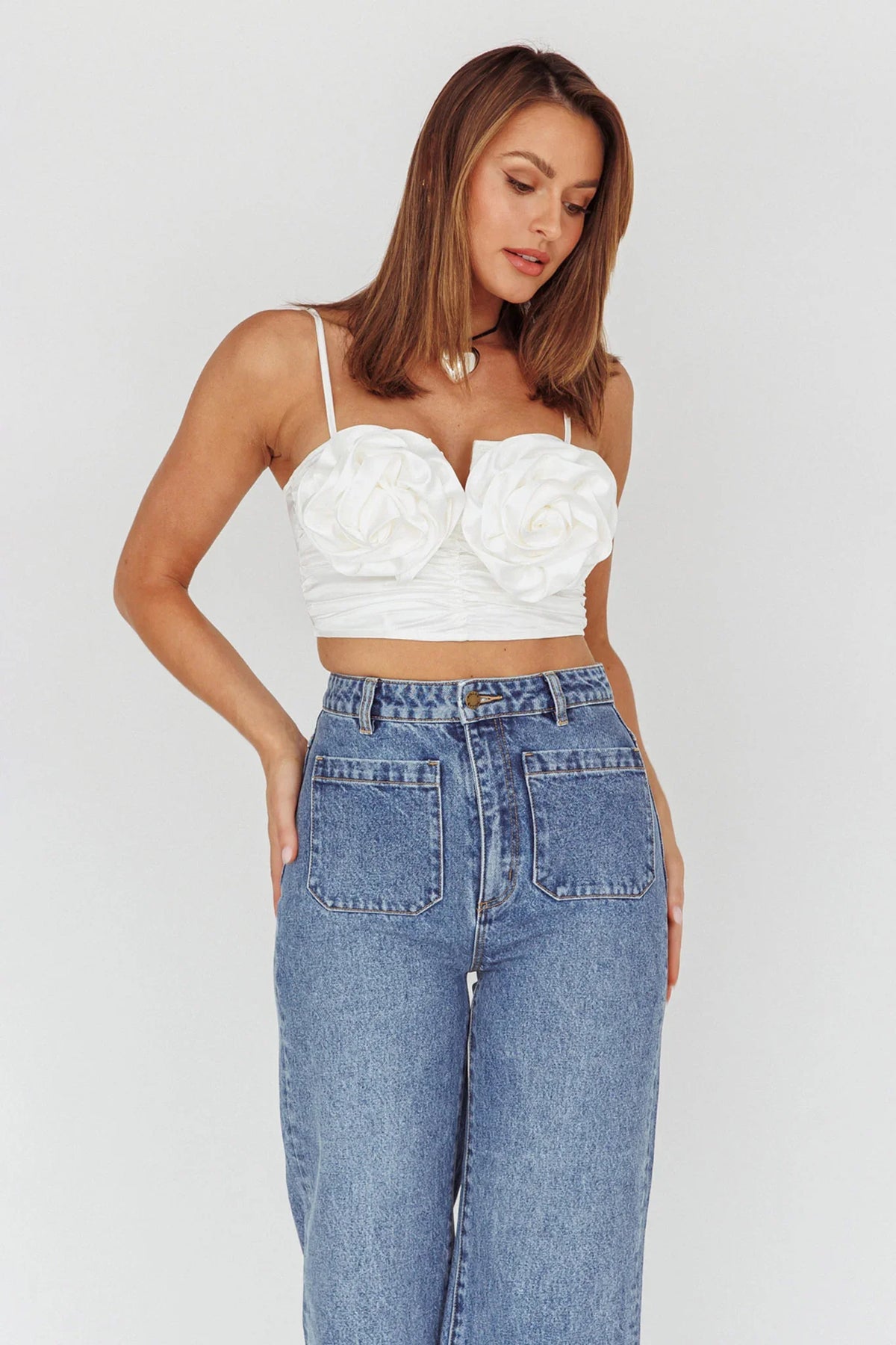 Romina Rose Bust Crop Top Ivory