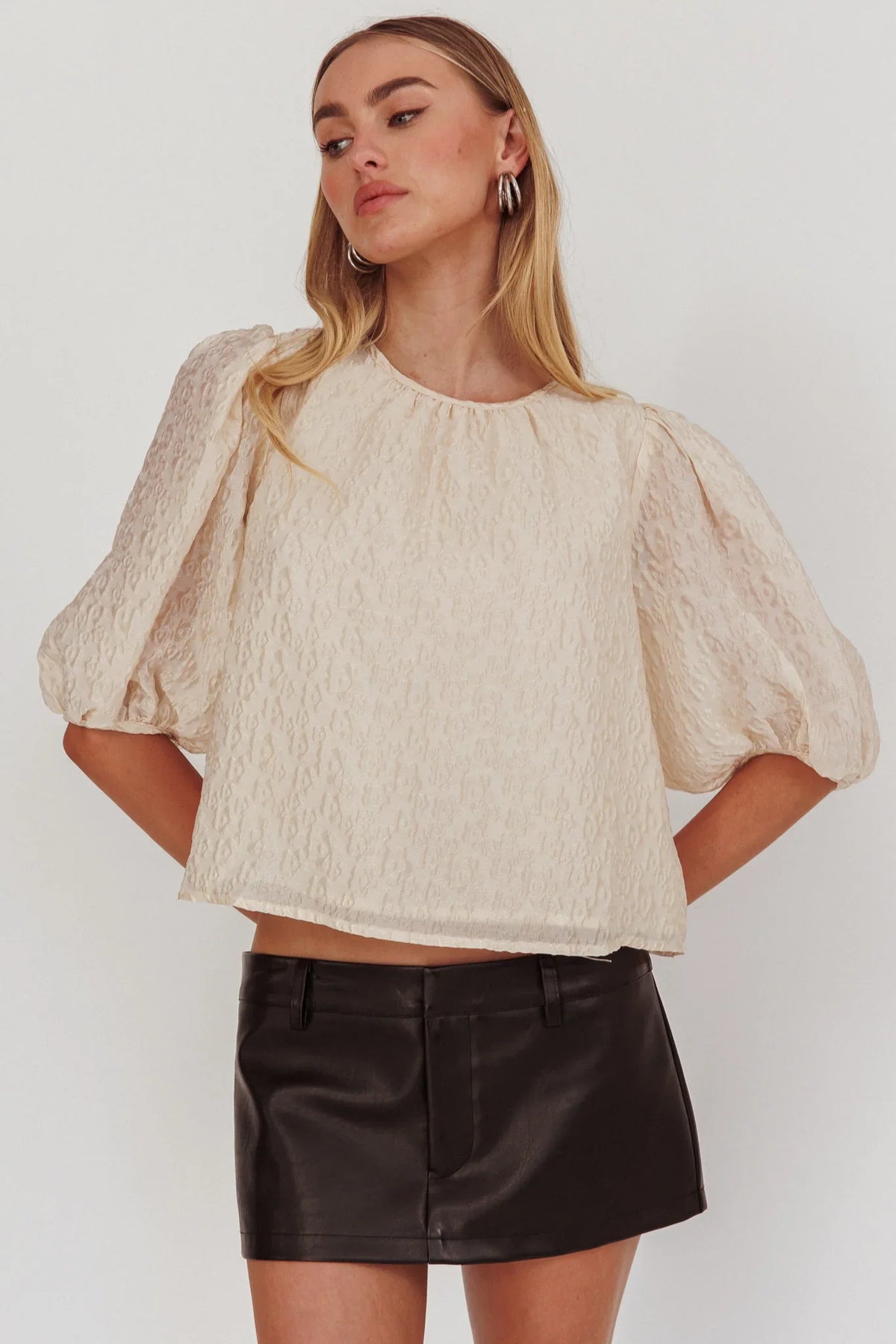 Beside You Puff Sleeves Tied Back Top Cream