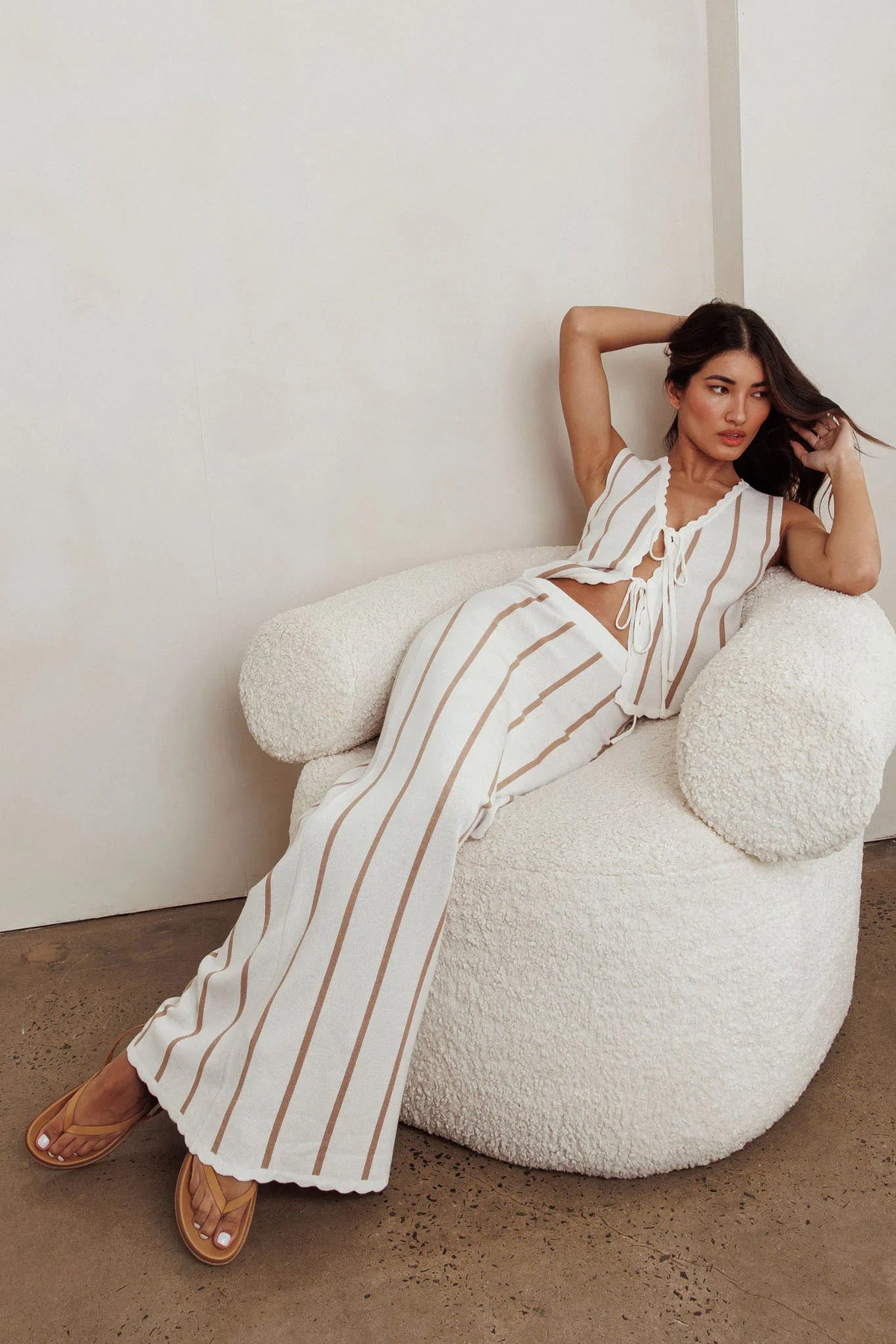 Aster Striped Maxi Knit Skirt Beige