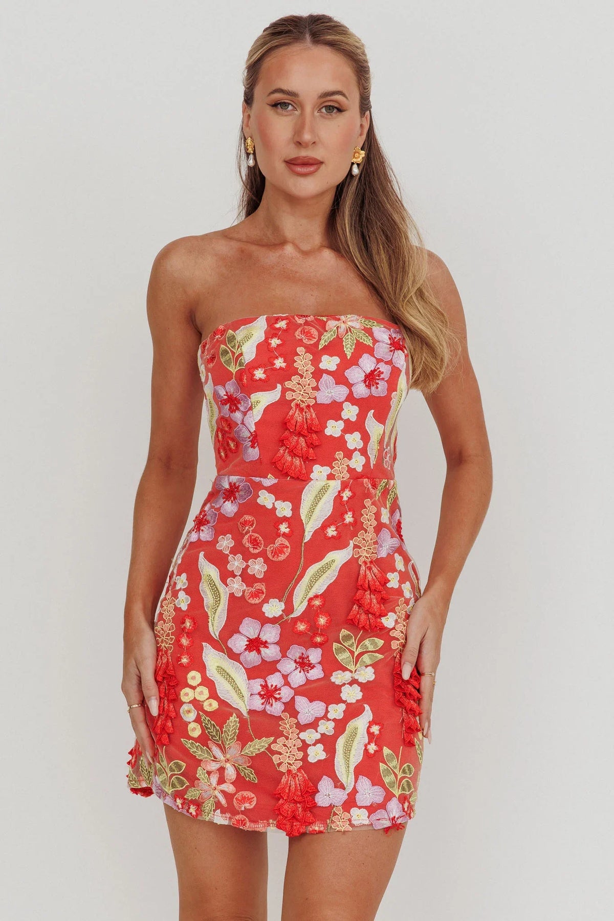 In Paris Embroidered Floral Mini Dress Orange