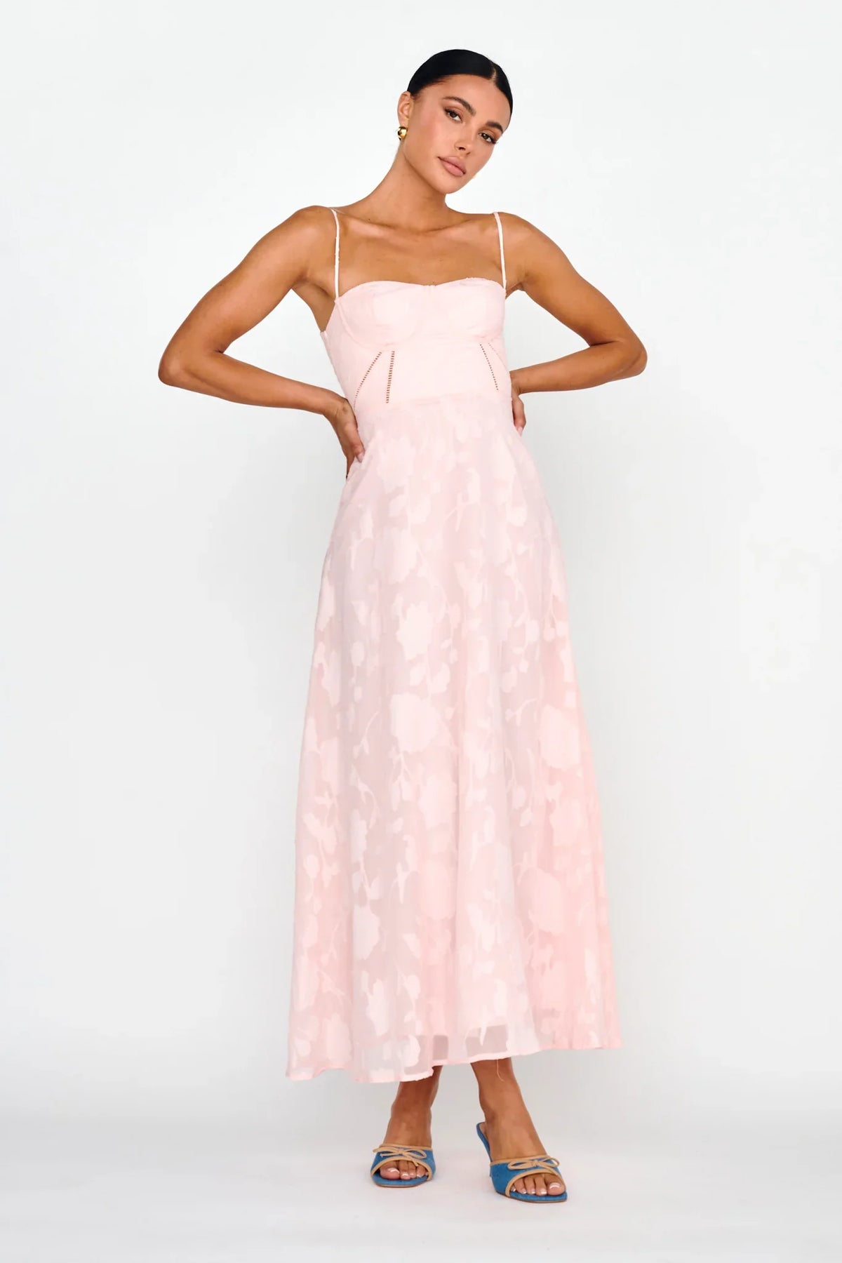 Well Wishing Textured Laced Back Midi Dress Pink