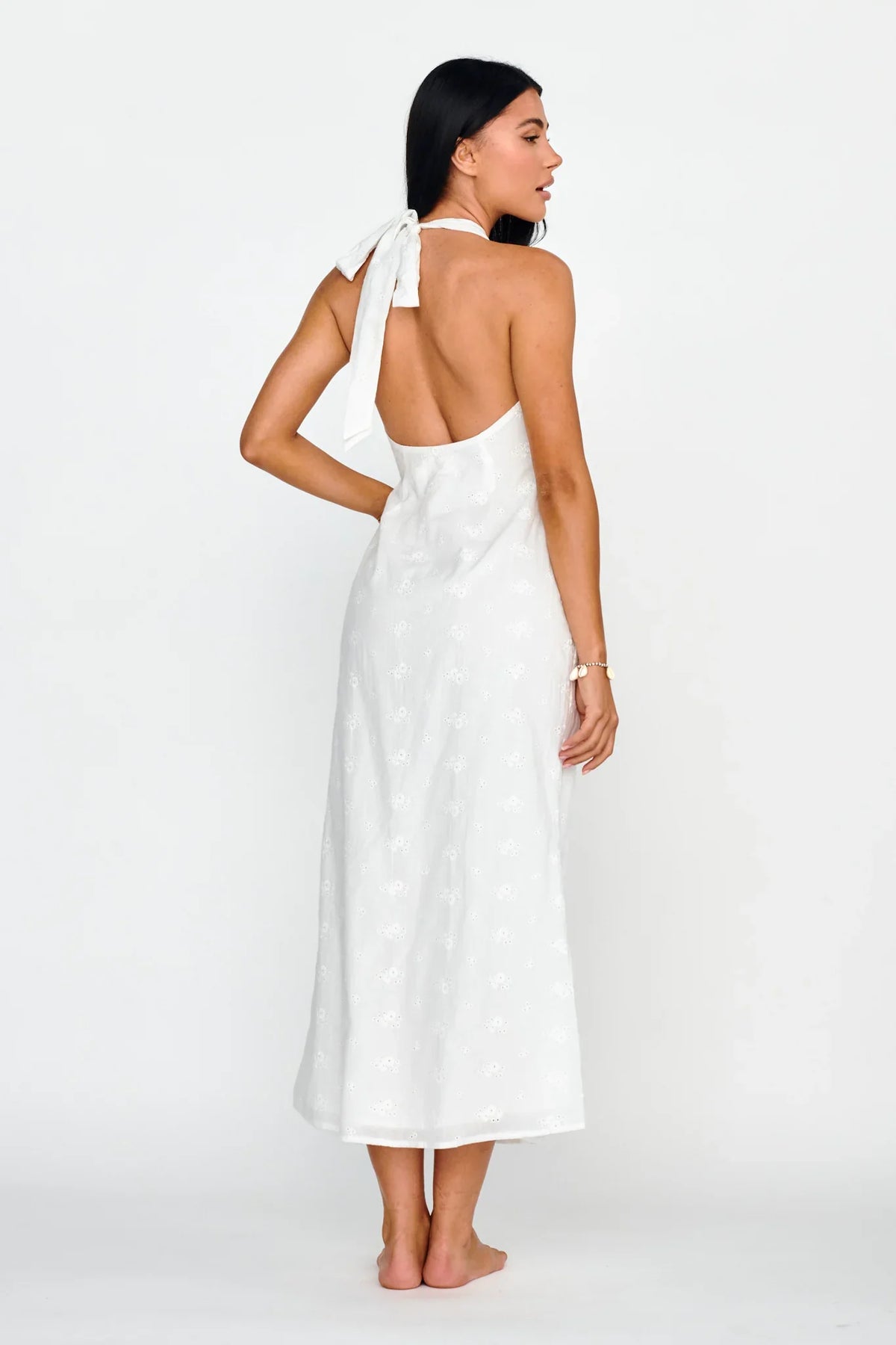 Lavara Halterneck Midi Dress White