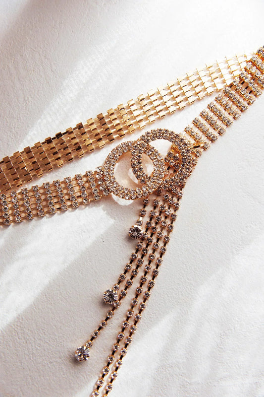 Vera Rhinestone Belt Gold