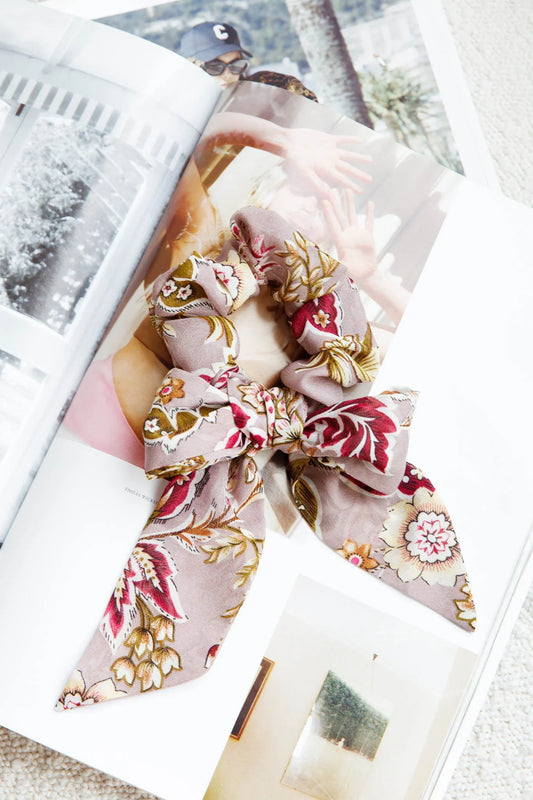 Bow Scrunchie Vintage Floral Purple