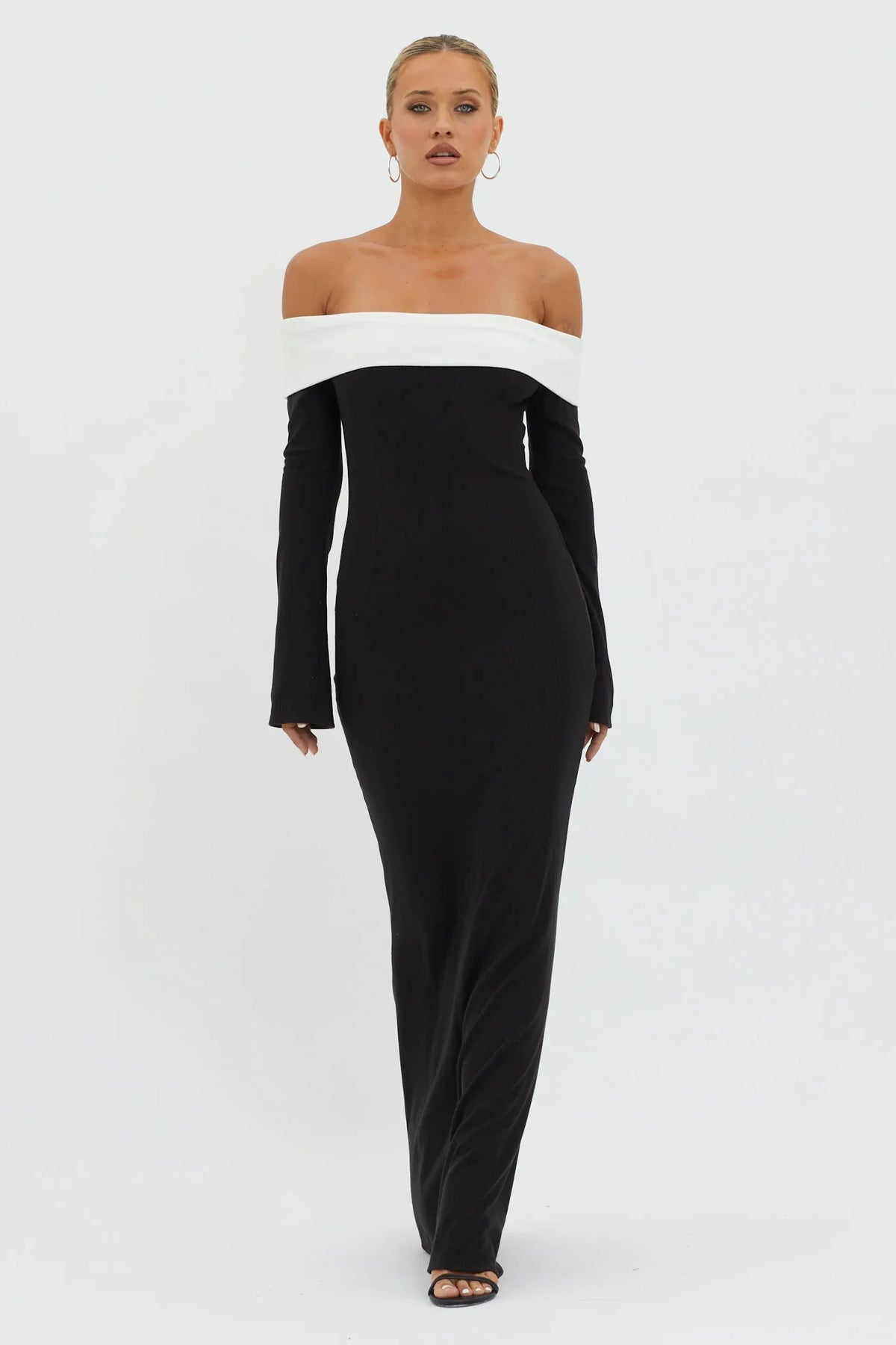 Sabrina Long Sleeve Off-Shoulder Maxi Dress Black