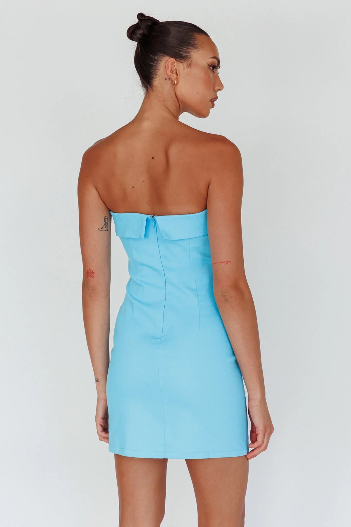 Jordi Foldover Neckline Mini Dress Aqua Blue