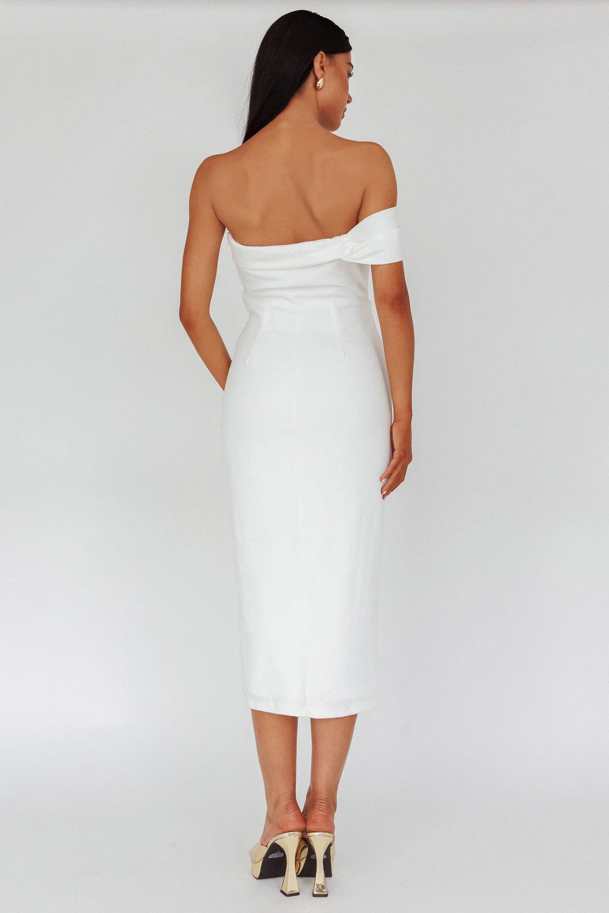 First Impressions One Shoulder Midi Dress White