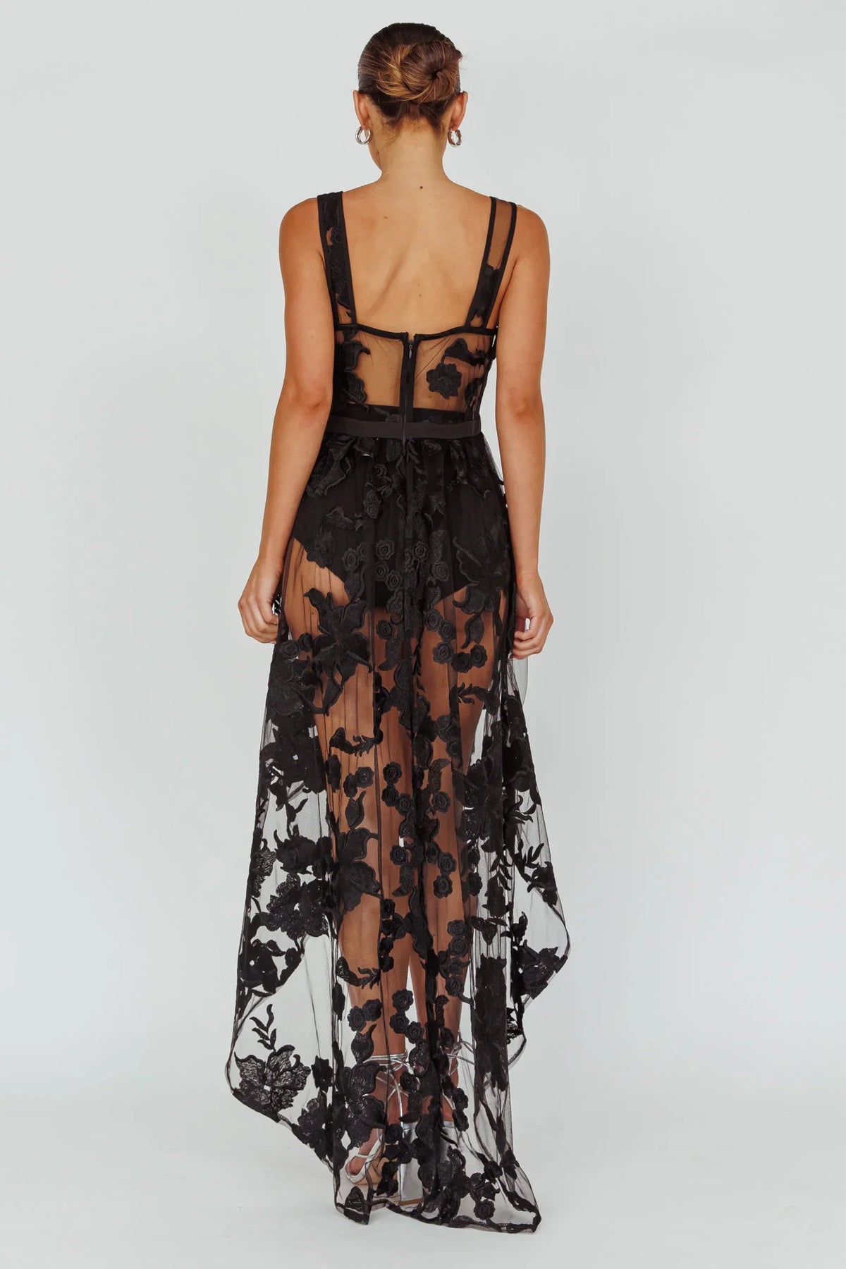 Moonlight Tango High-Low Mesh Top Black