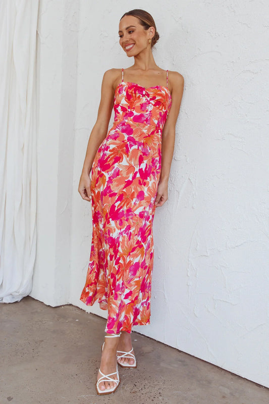 Golden Sands Cami Strap Maxi Dress Floral Red