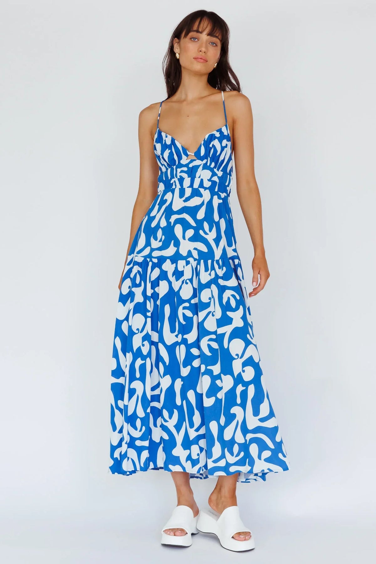 Tiffi Cami Strap Midi Dress Floral Blue