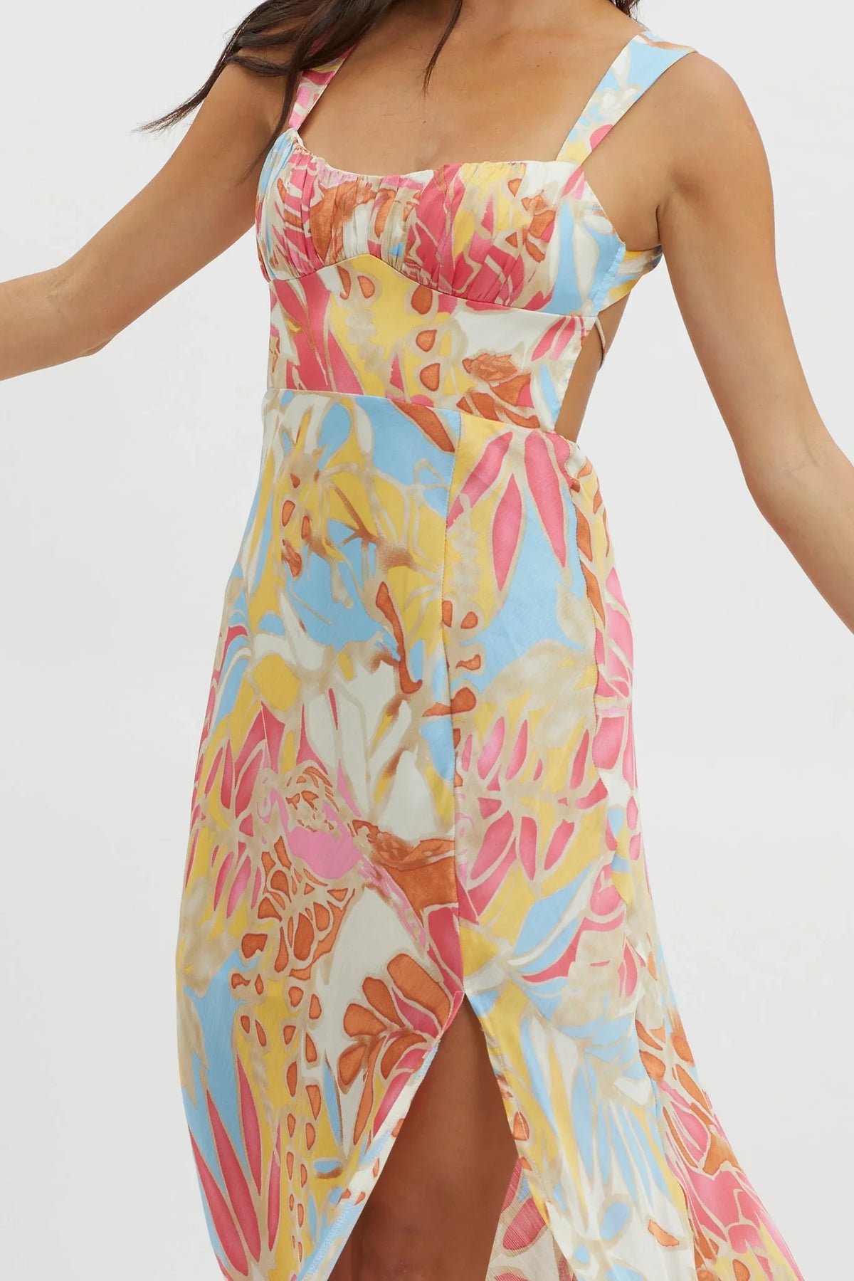 Casuarina Gathered Bust Midi Dress Blue