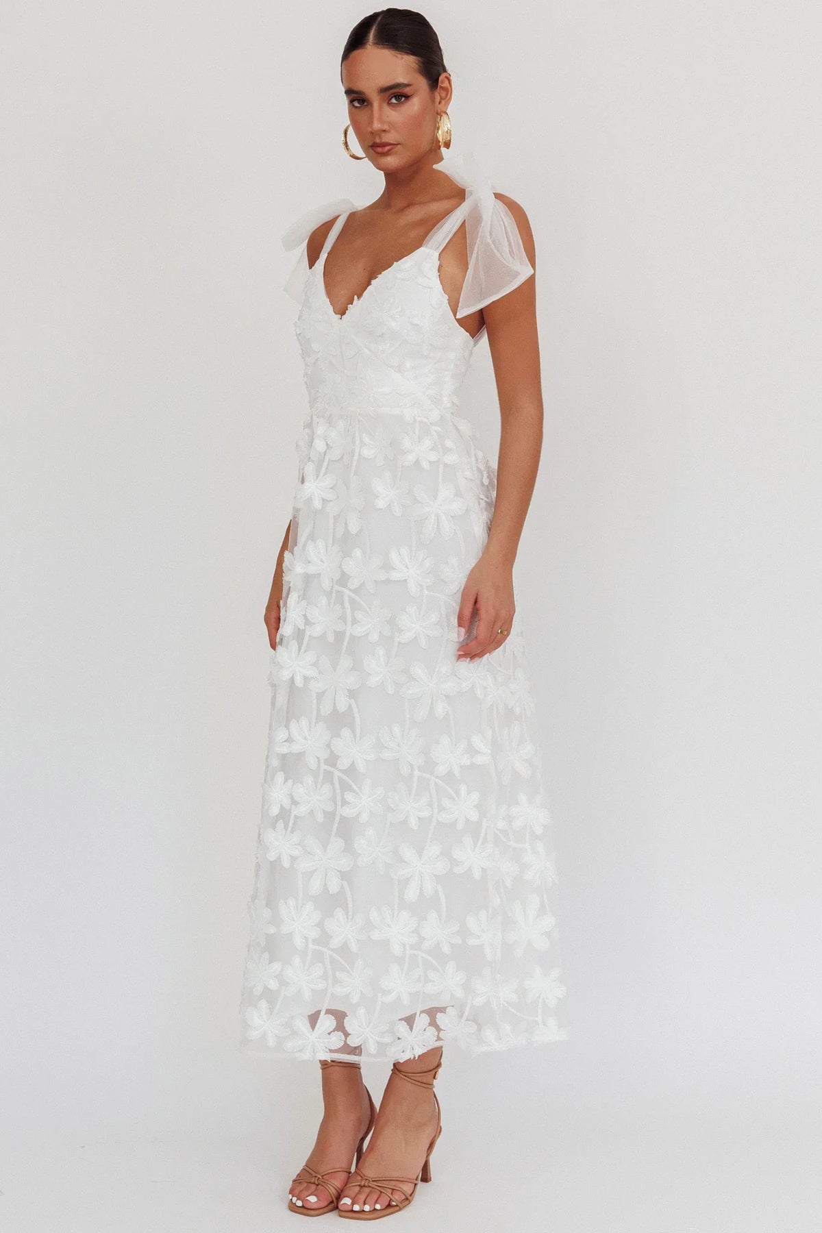 Mykonos Morning Tied Shoulder Tree Maxi Dress White
