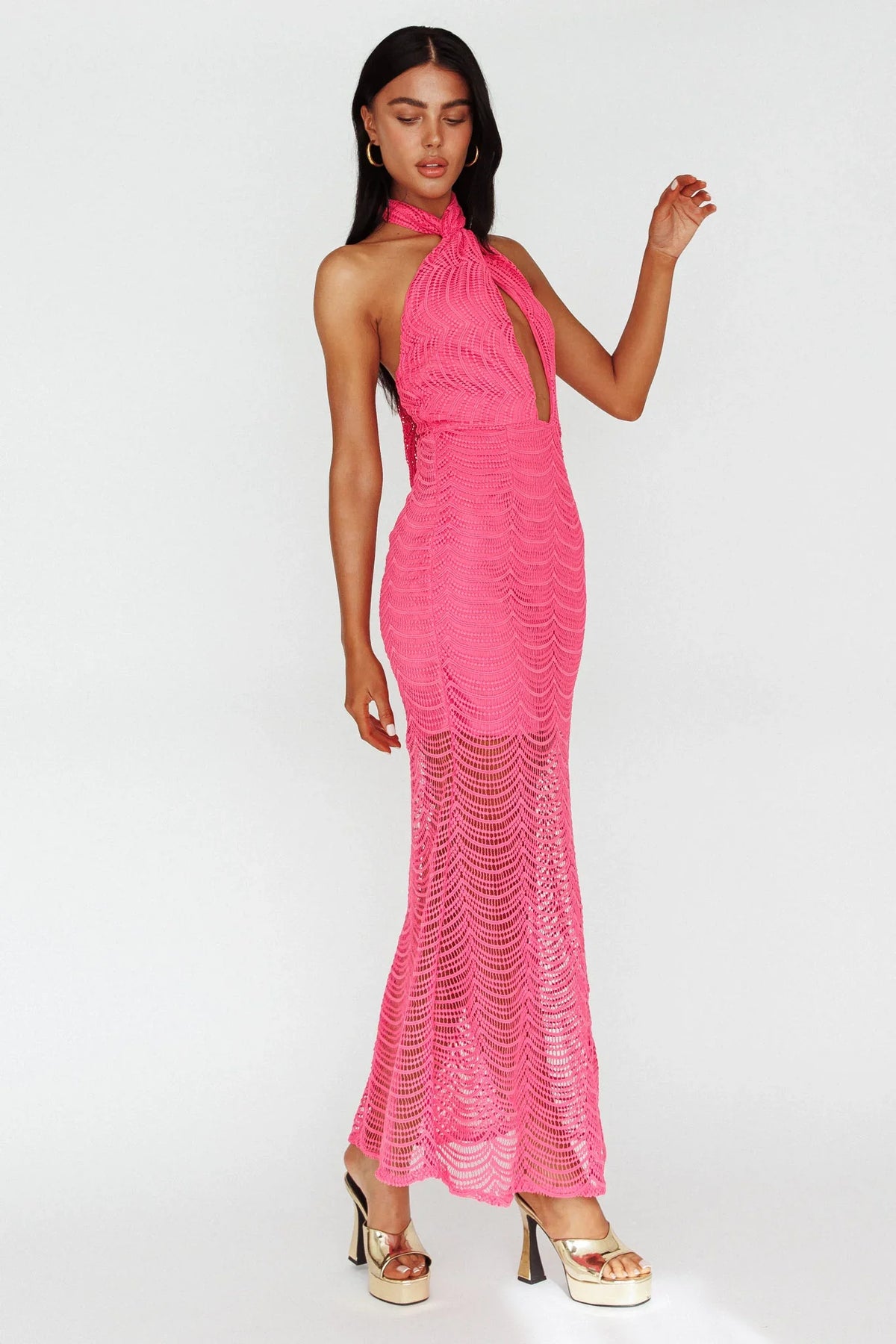 Costa Halterneck Midi Dress Pink