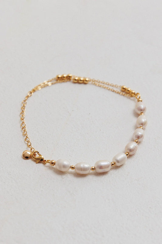 Polaris Freshwater Pearl Double Chain Bracelet Gold