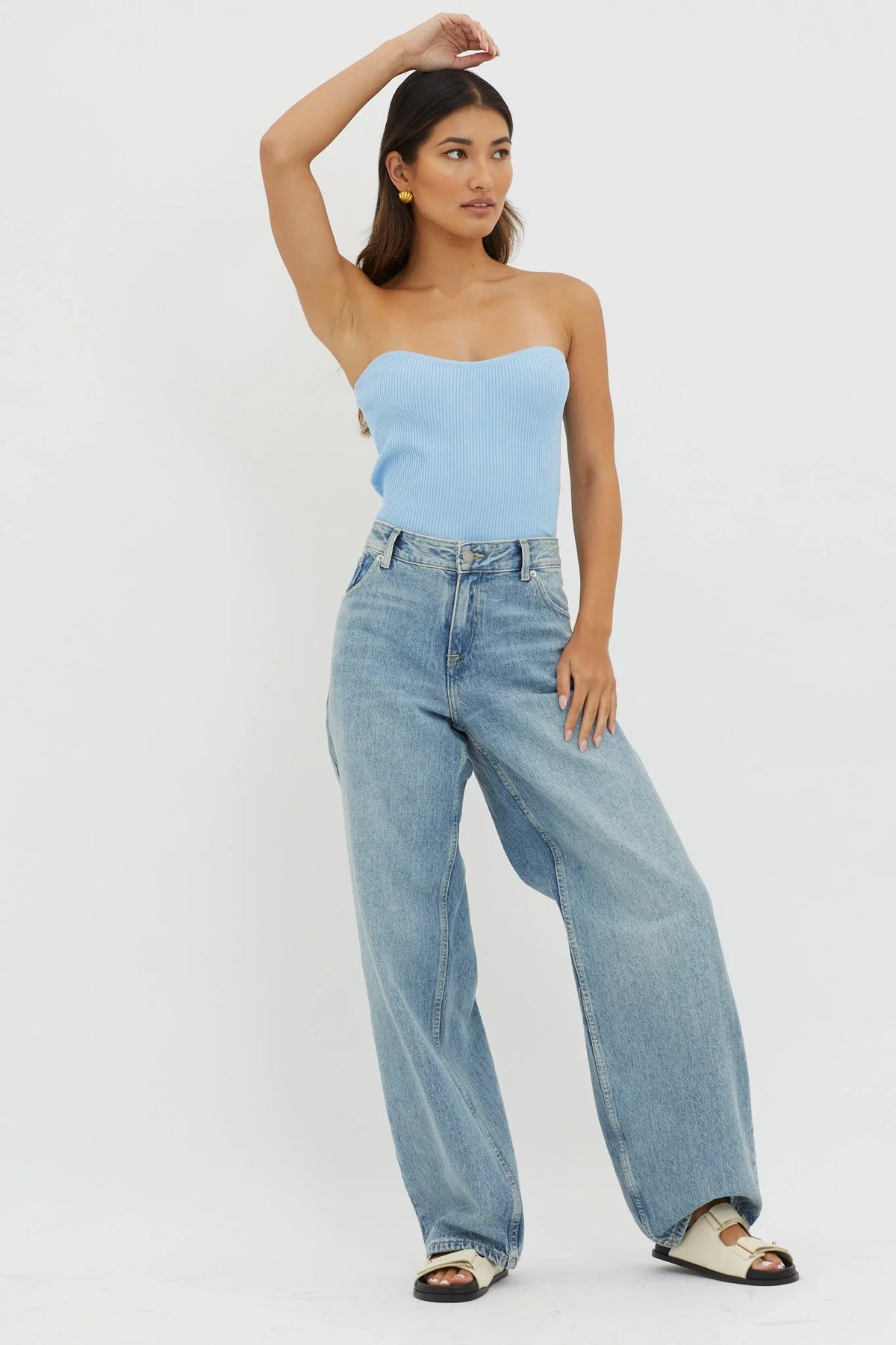Flora Strapless Knit Top Blue