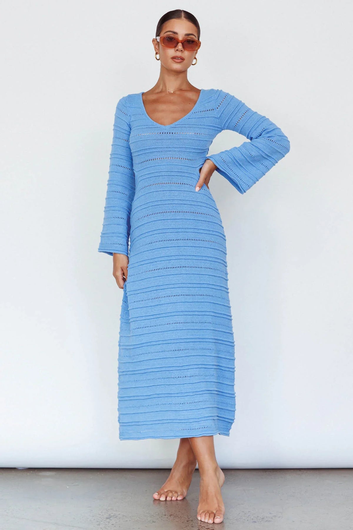 Meredith Long Sleeve Cut-Out Maxi Dress Blue