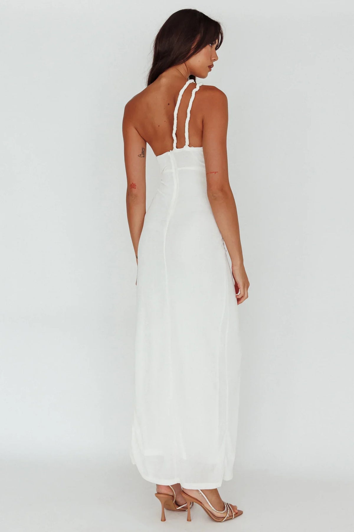 Kiah Twist Accent Thigh Split Midi Dress White